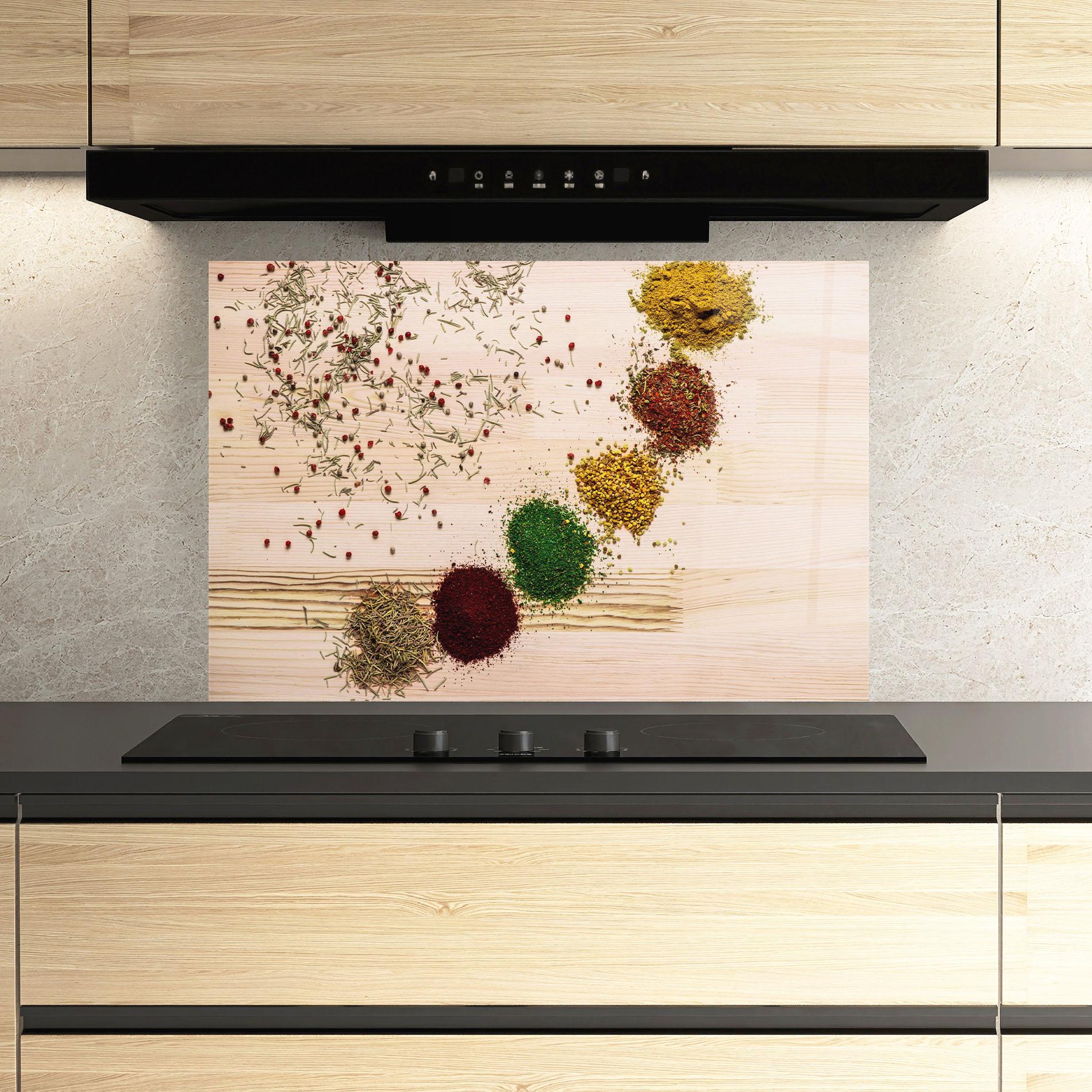 Panou Sticla Bucatarie Spices Wooden Table mockup 3