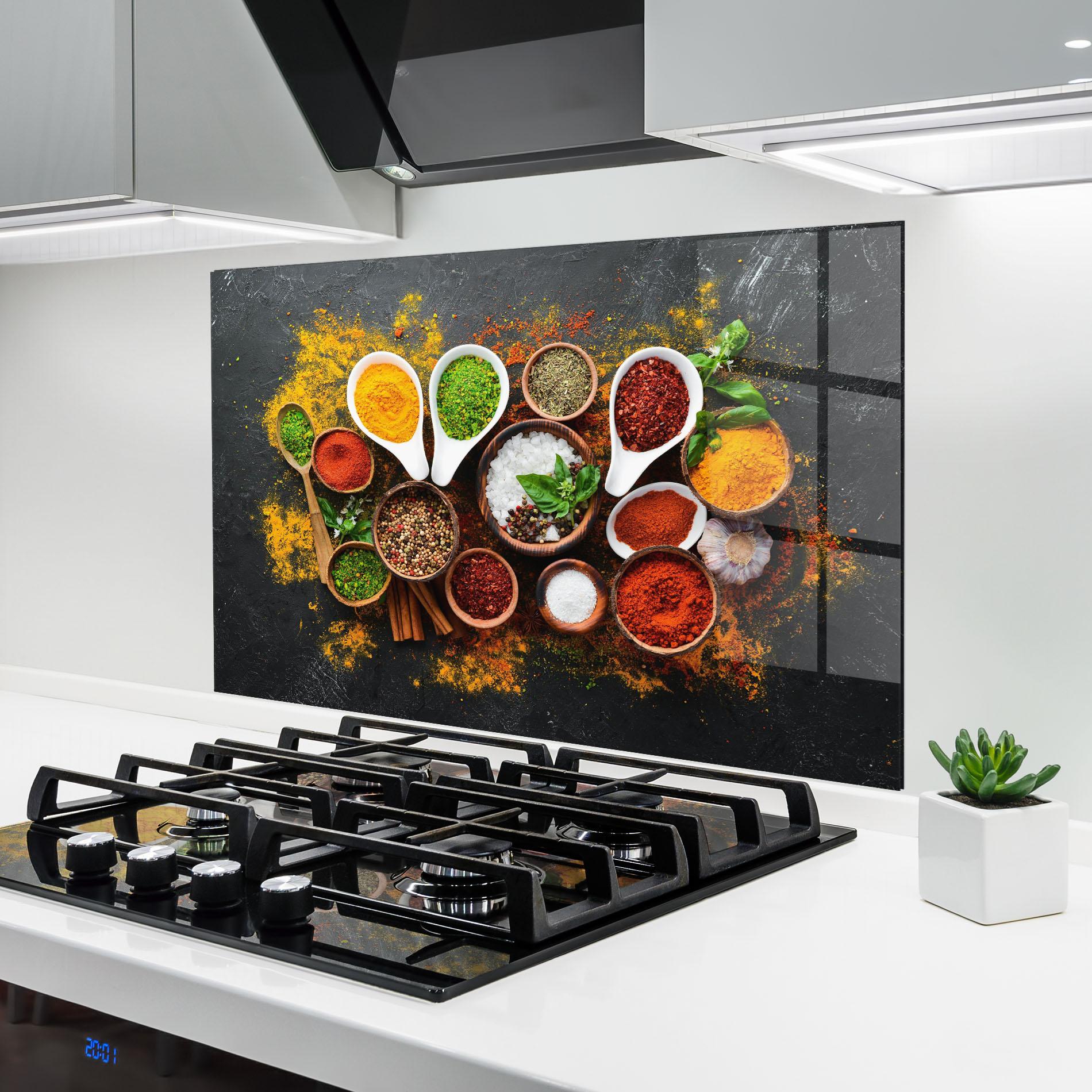 Panou Sticla Bucatarie Colorful Herbs Spices mockup 6