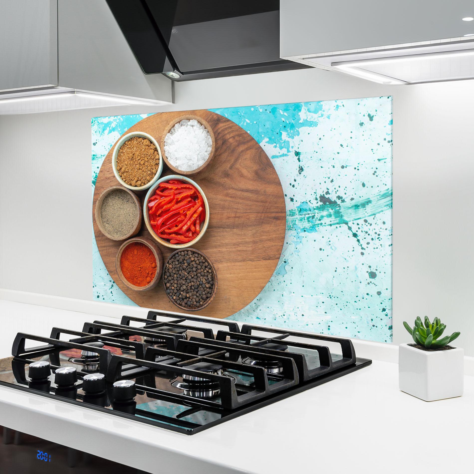 Panou Sticla Bucatarie Spices On Blue mockup 6