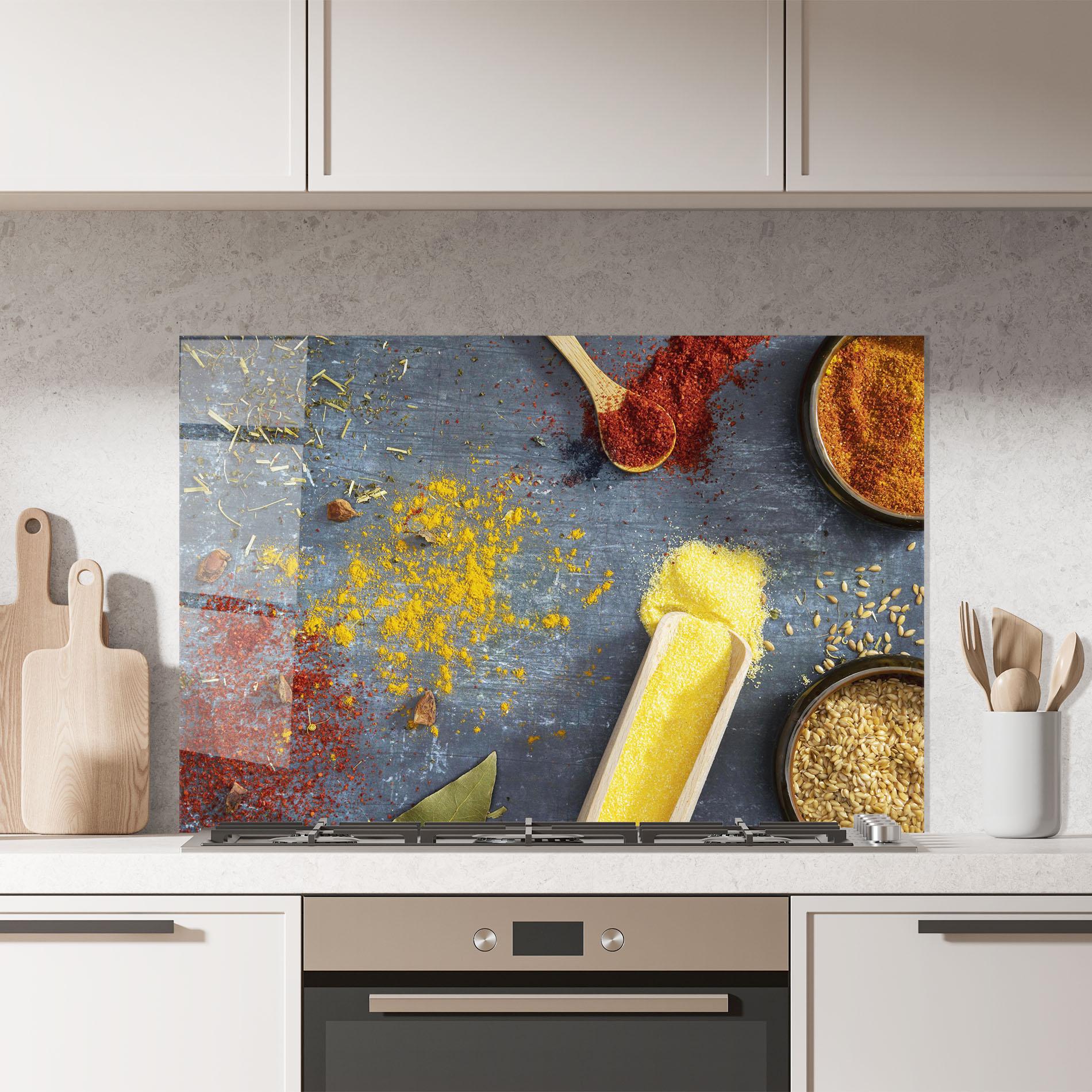 Panou Sticla Bucatarie Bowls With Spices mockup 7