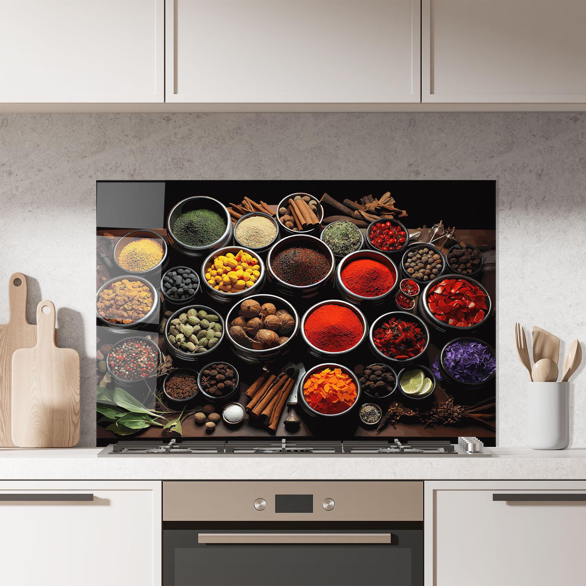 Panou Sticla Bucatarie Colorful Herbs Art mockup 7