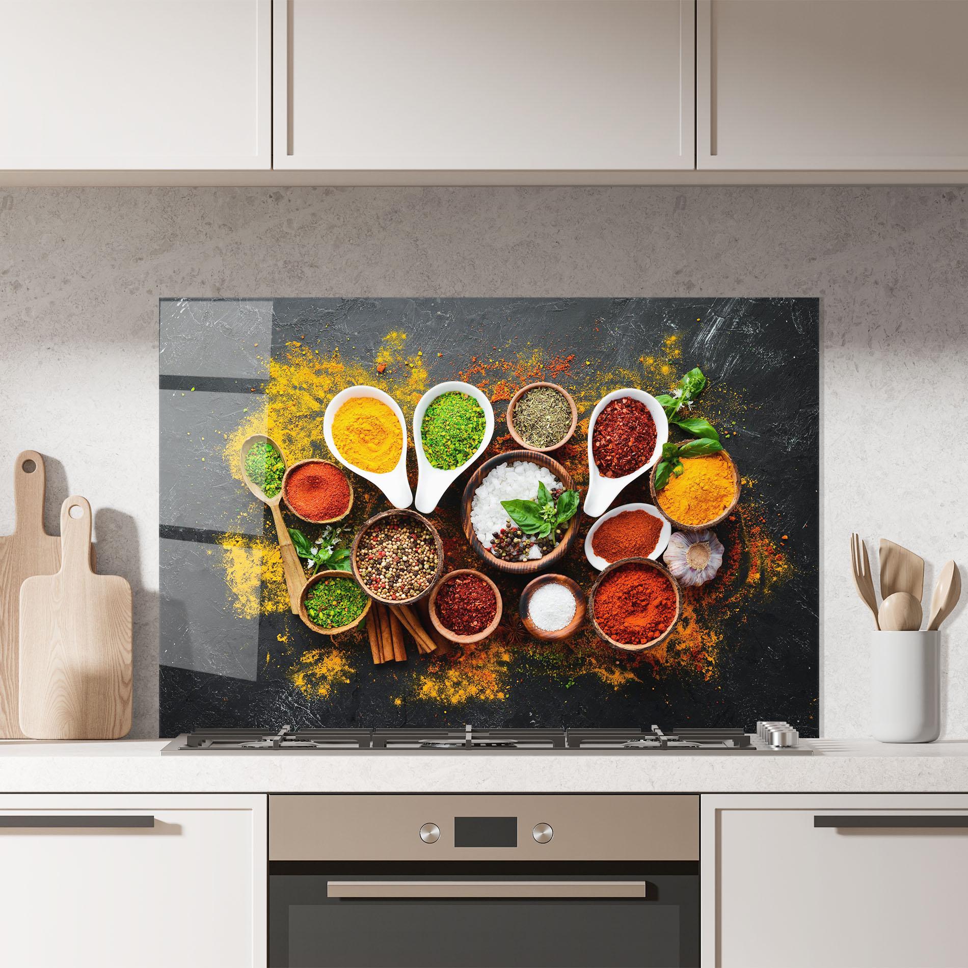 Panou Sticla Bucatarie Colorful Herbs Spices mockup 7