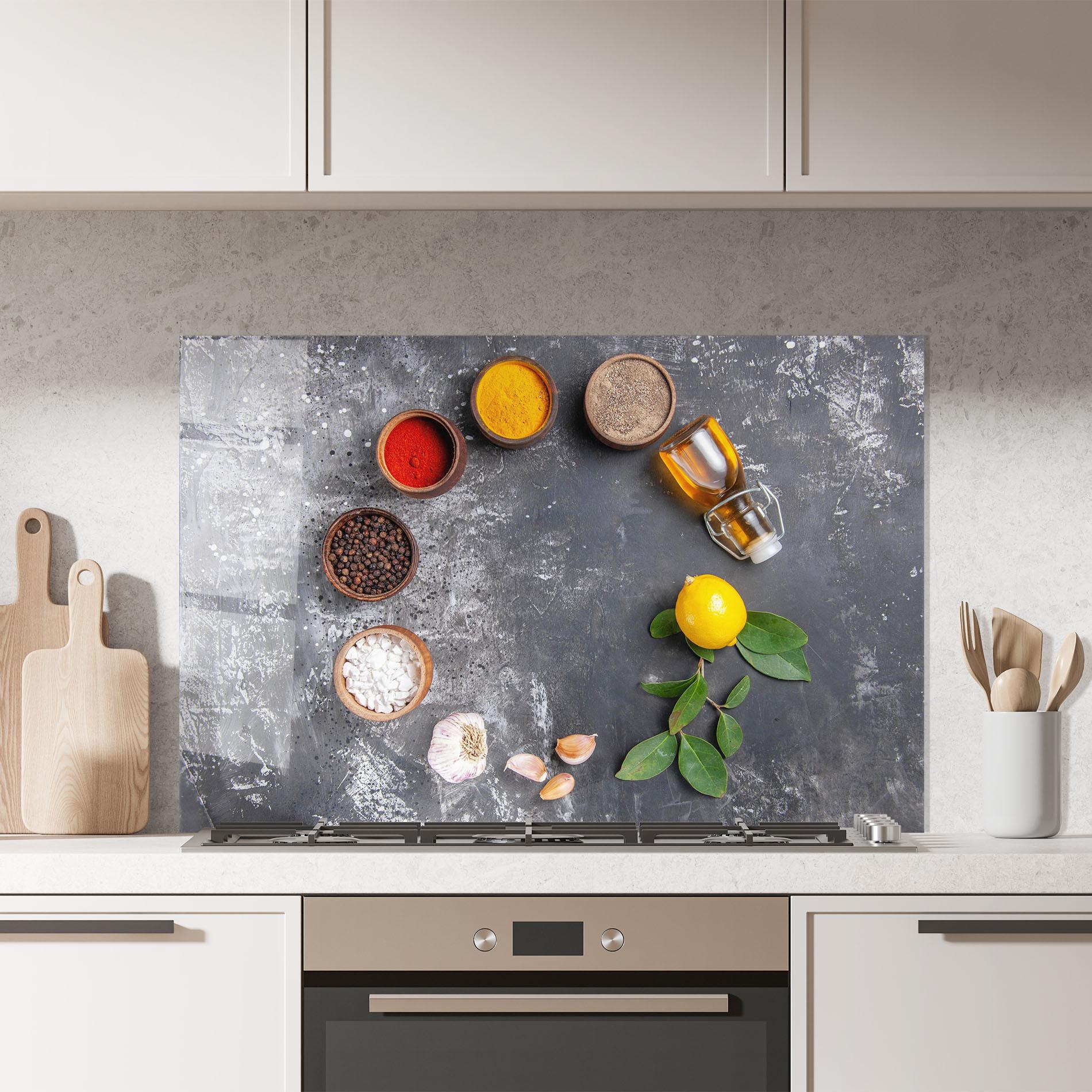 Panou Sticla Bucatarie Seasonings With Oil mockup 7