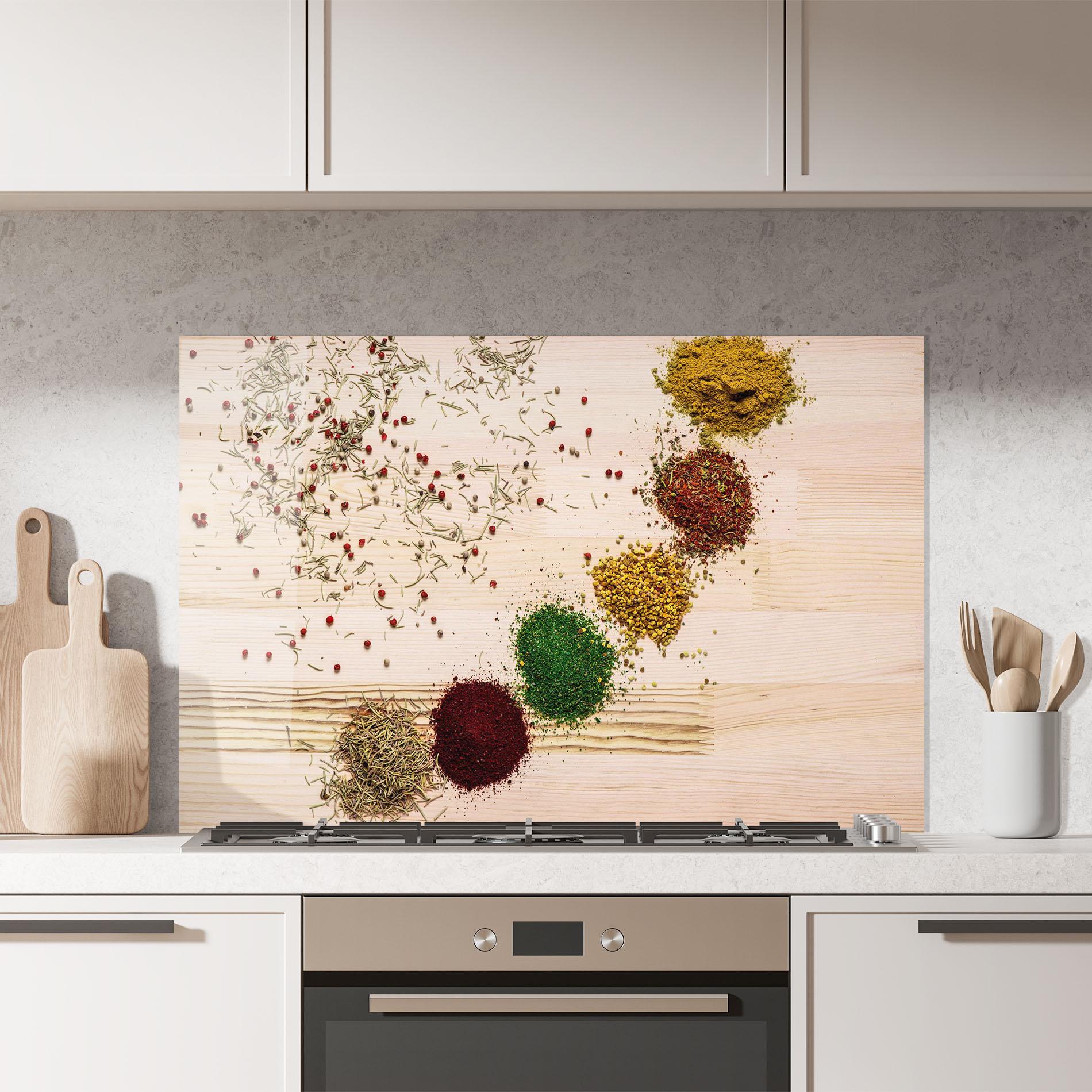 Panou Sticla Bucatarie Spices Wooden Table mockup 7