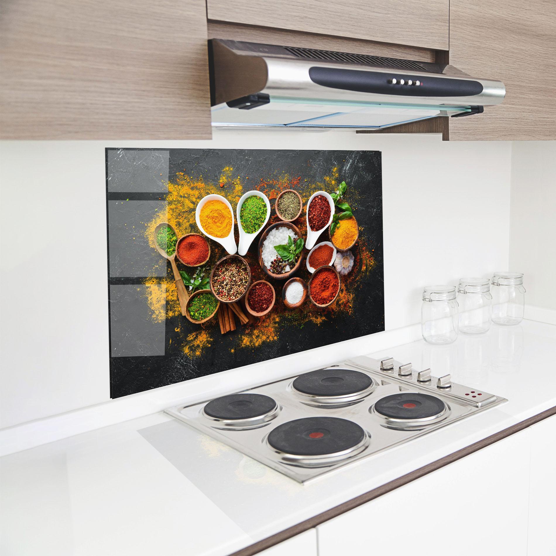 Panou Sticla Bucatarie Colorful Herbs Spices mockup 8