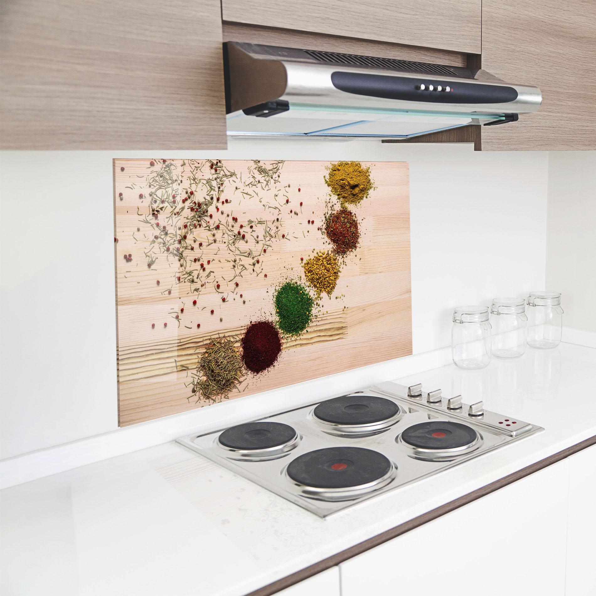 Panou Sticla Bucatarie Spices Wooden Table mockup 8
