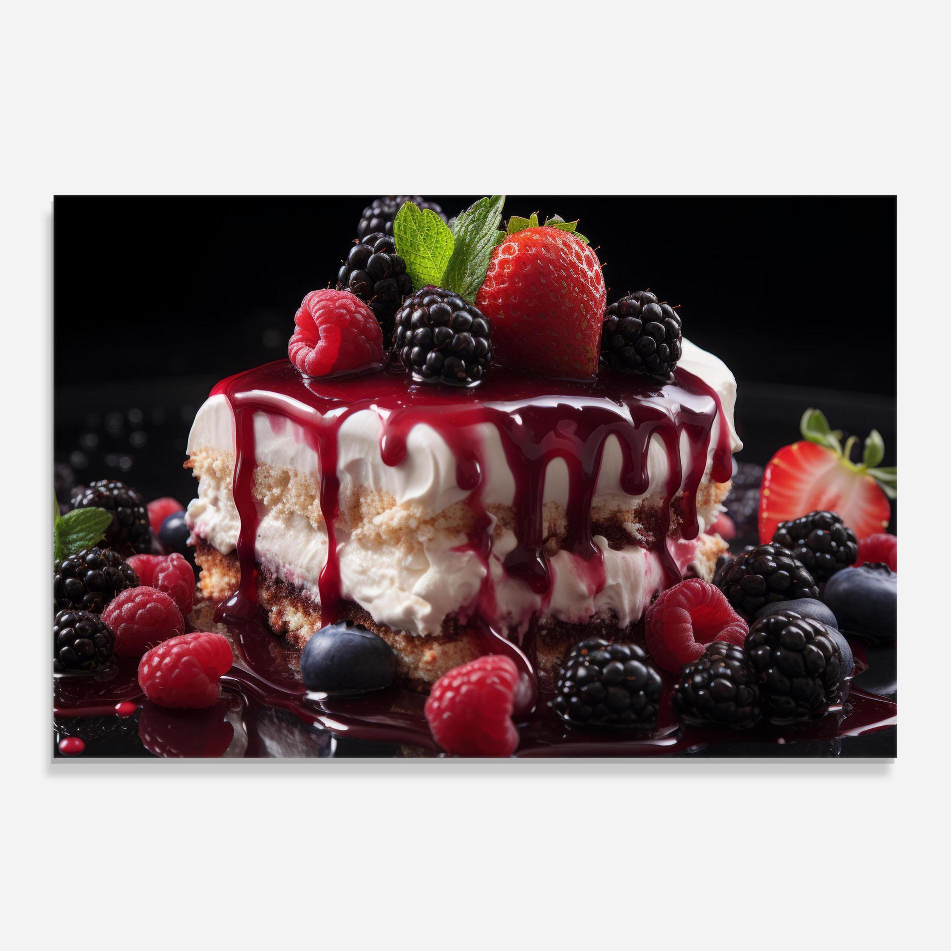 Panou Sticla Bucatarie Berries Cream Dessert mockup 0