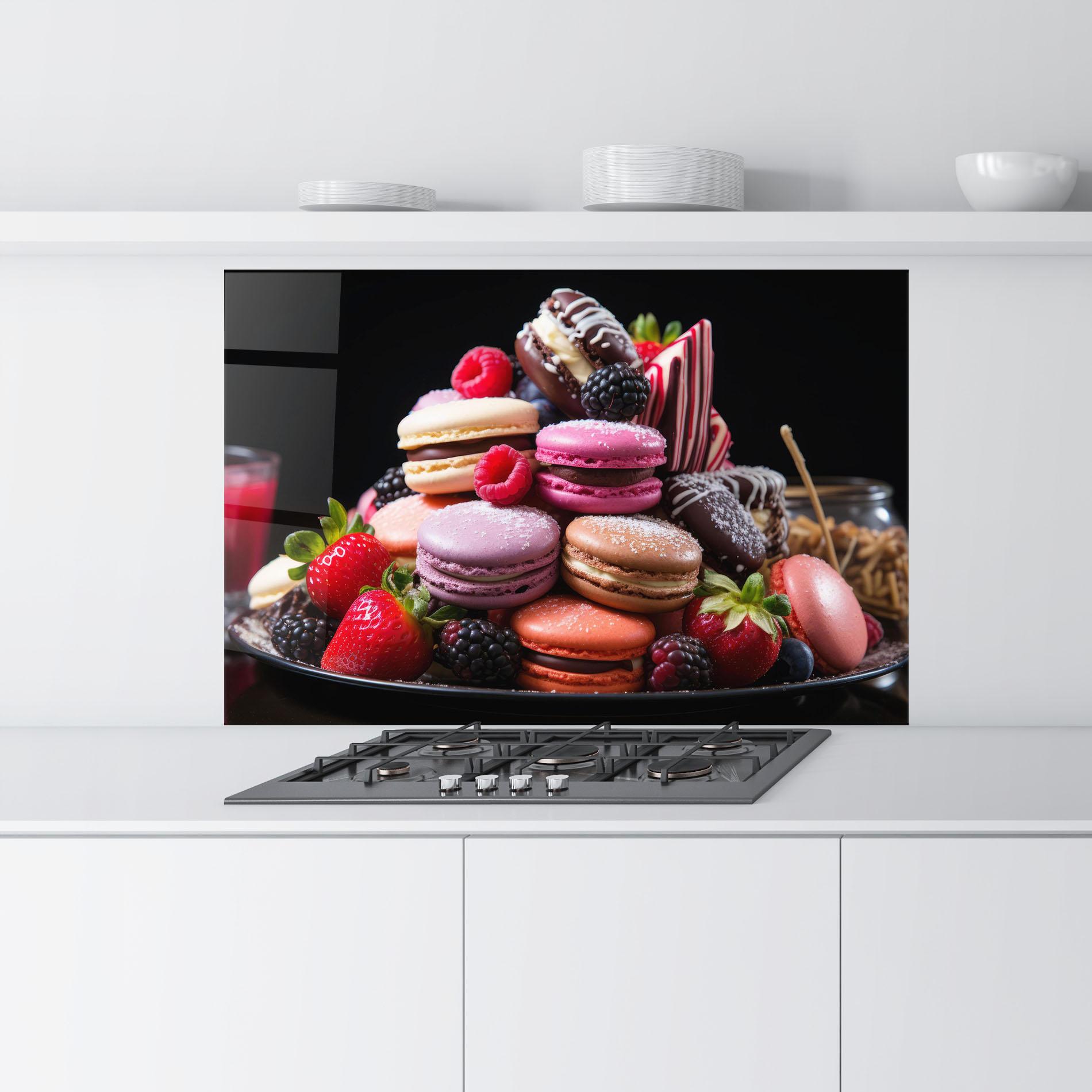 Panou Sticla Bucatarie Berries Macarons mockup 9