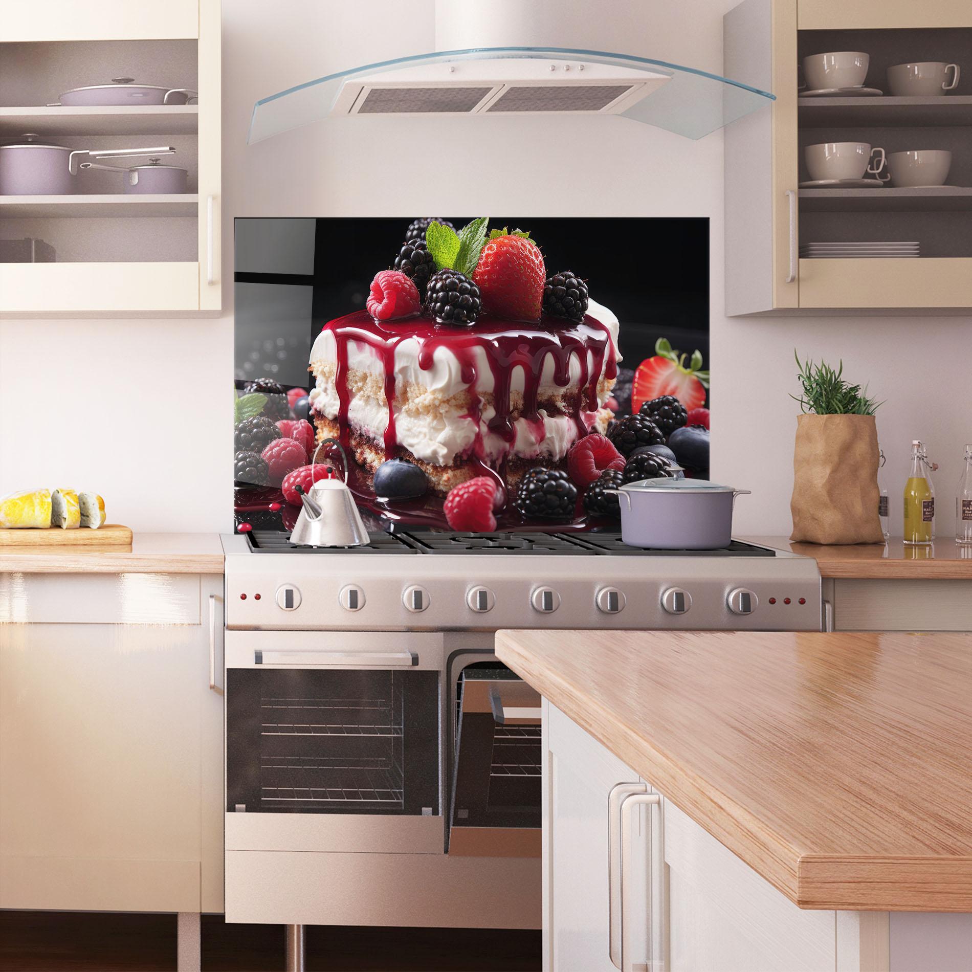 Panou Sticla Bucatarie Berries Cream Dessert mockup 1