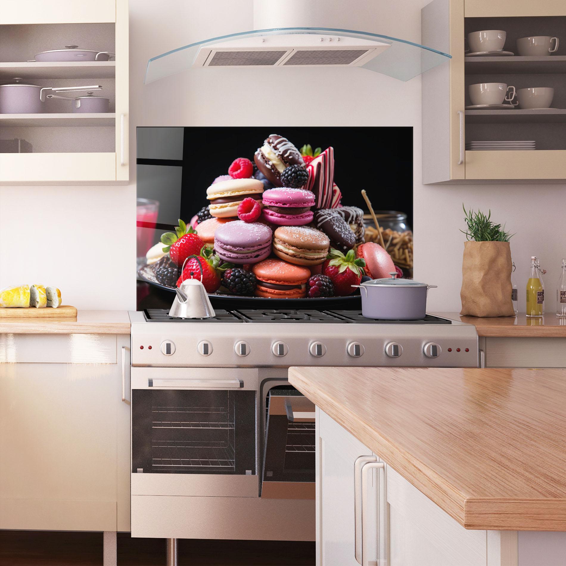 Panou Sticla Bucatarie Berries Macarons mockup 1