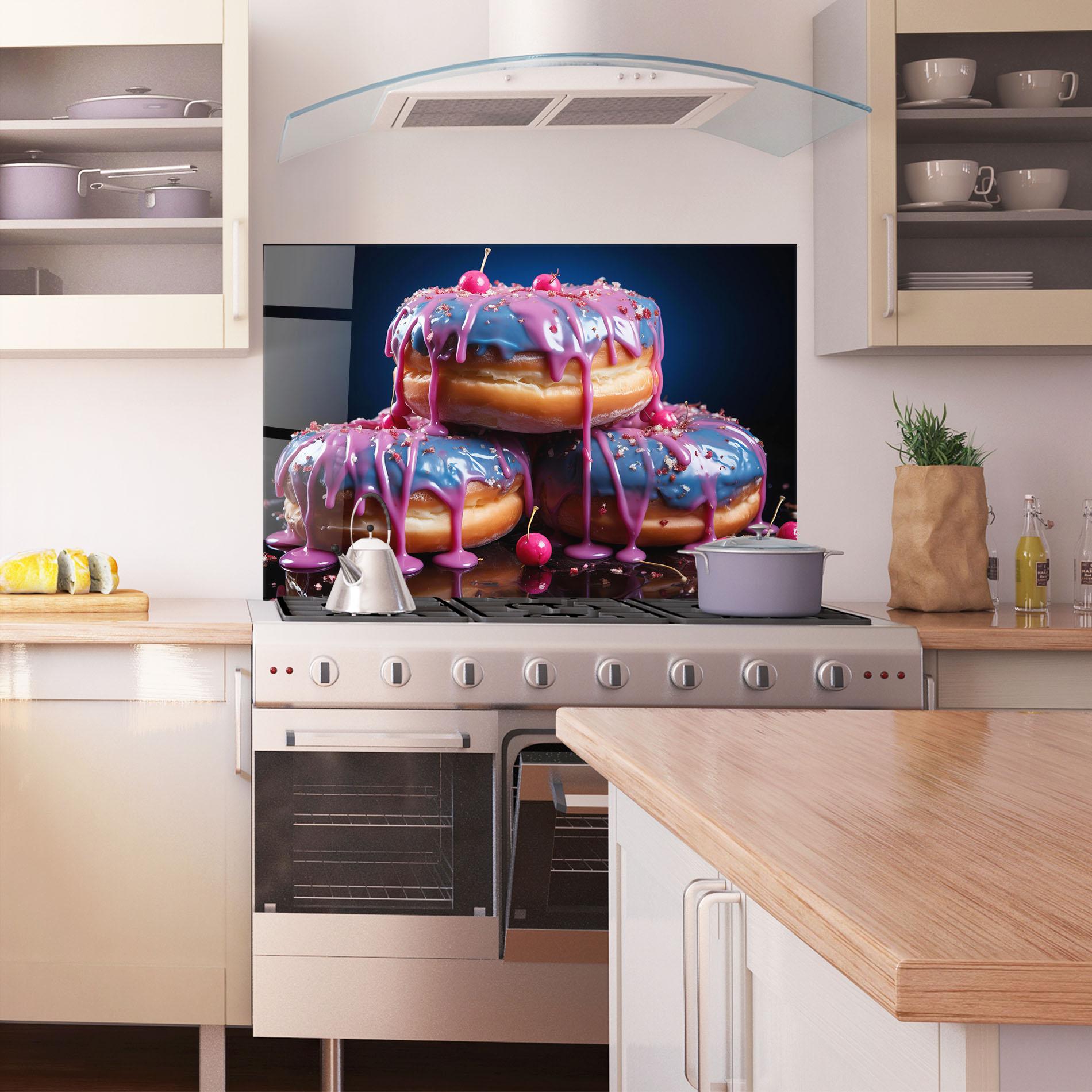 Panou Sticla Bucatarie Blue Pink Donuts mockup 1