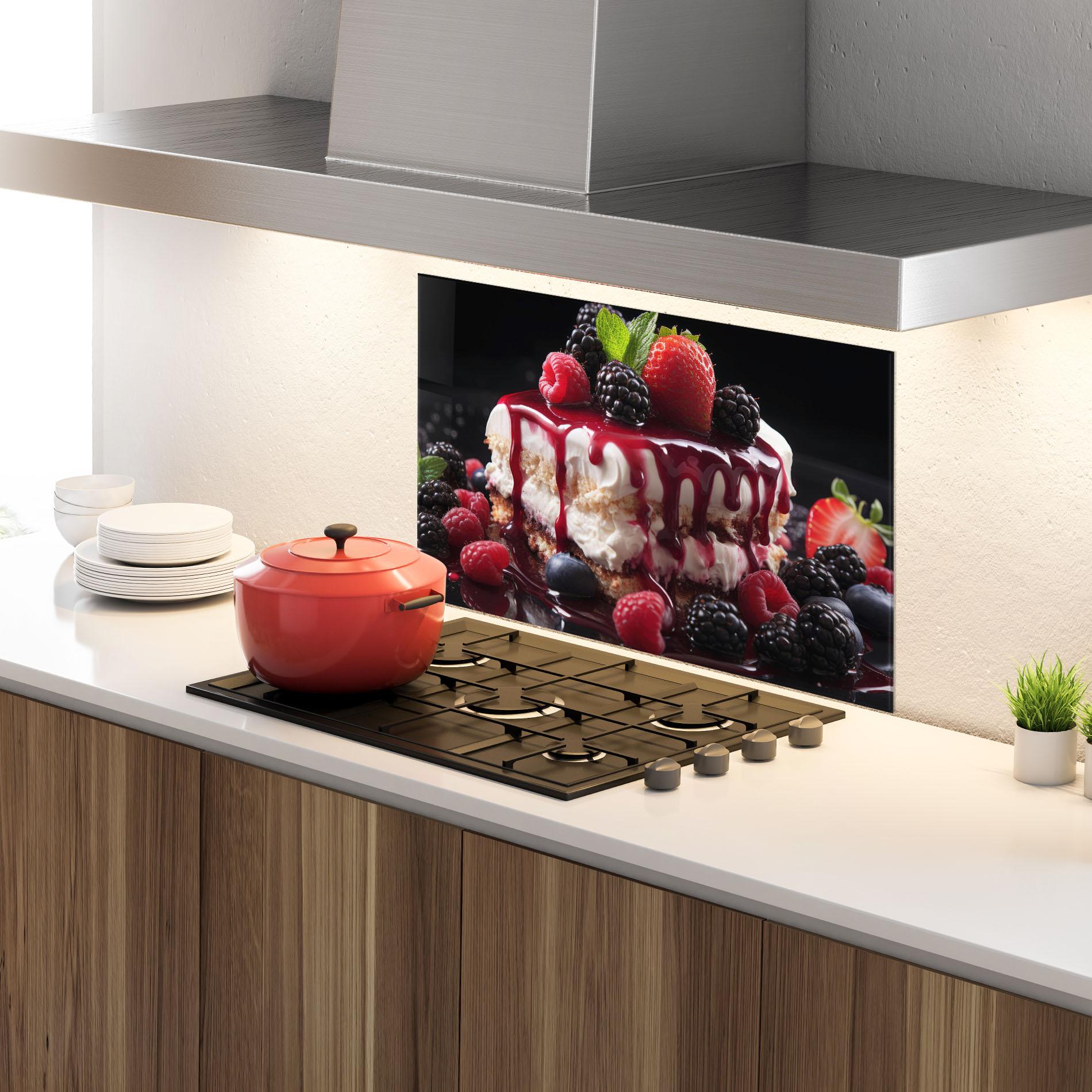 Panou Sticla Bucatarie Berries Cream Dessert mockup 4