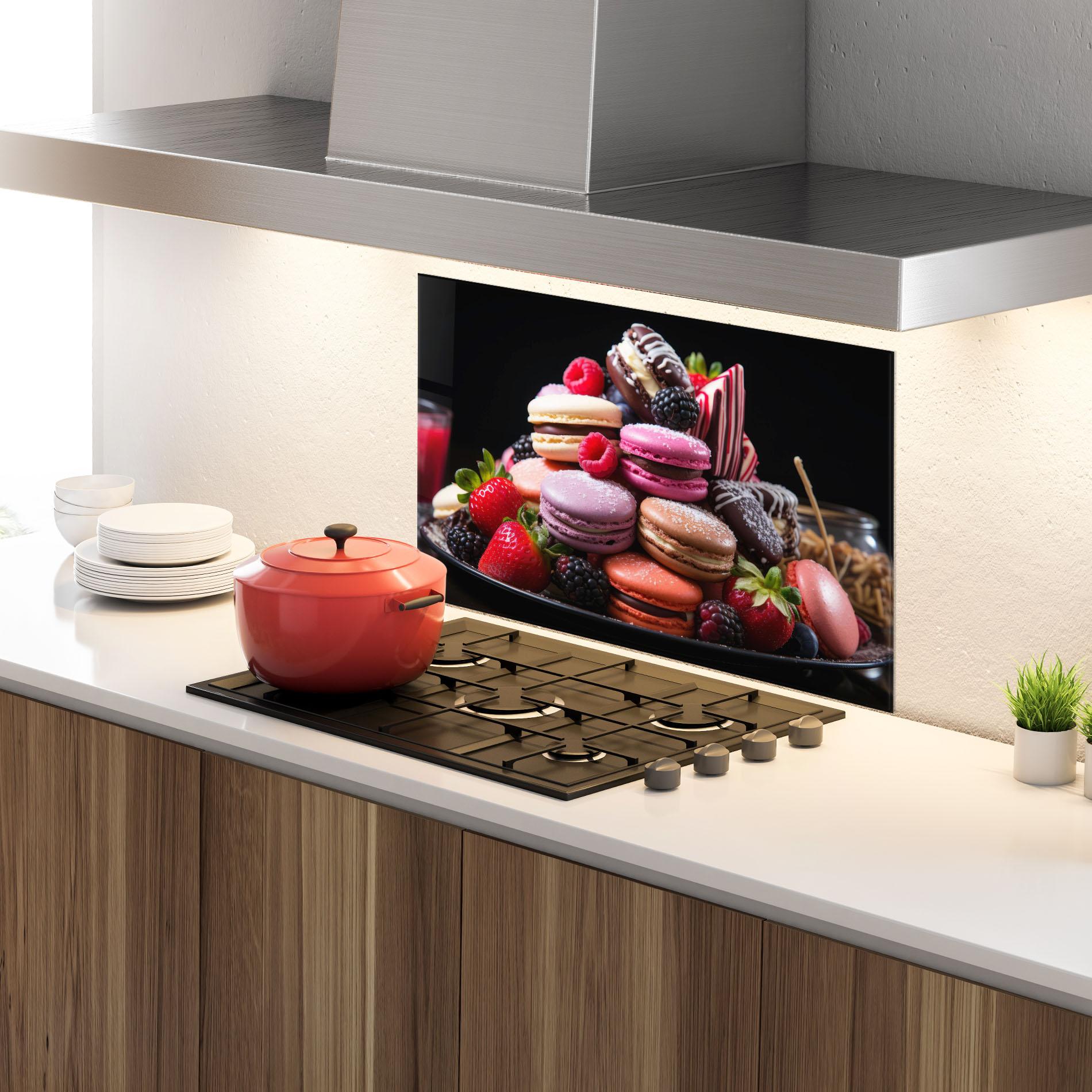 Panou Sticla Bucatarie Berries Macarons mockup 4