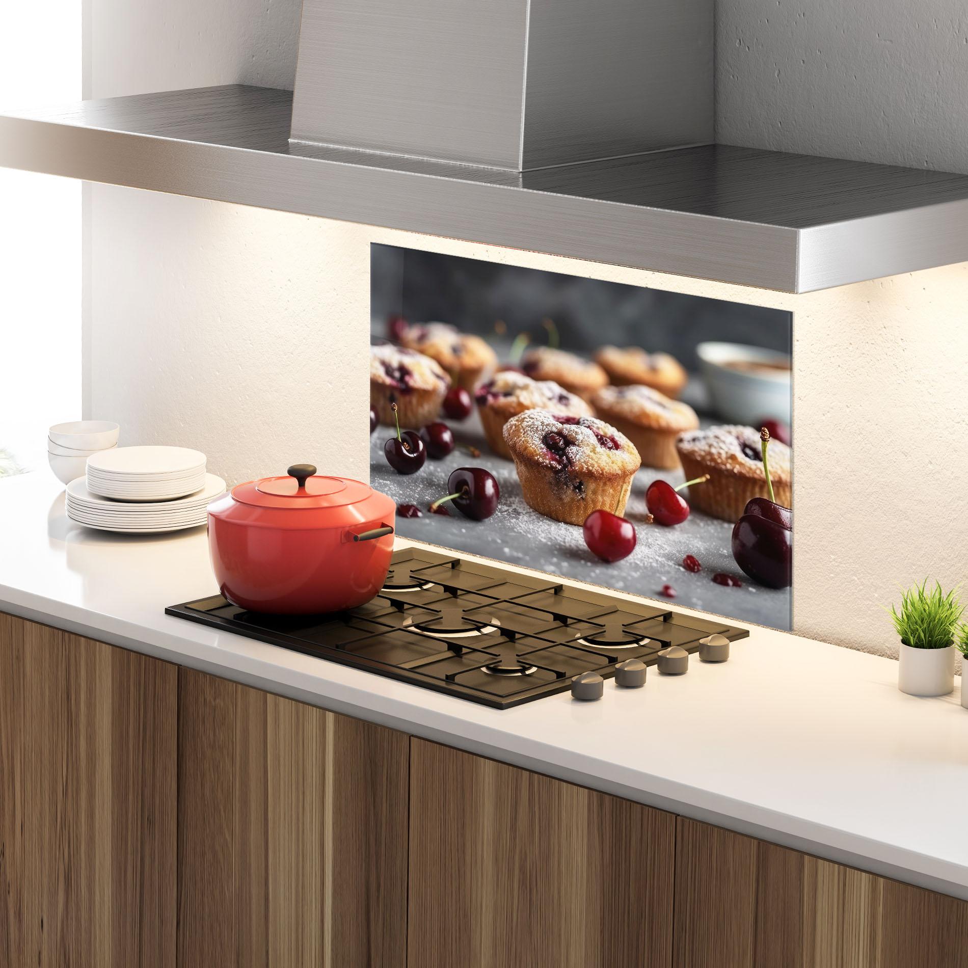 Panou Sticla Bucatarie Cherries Muffins mockup 4