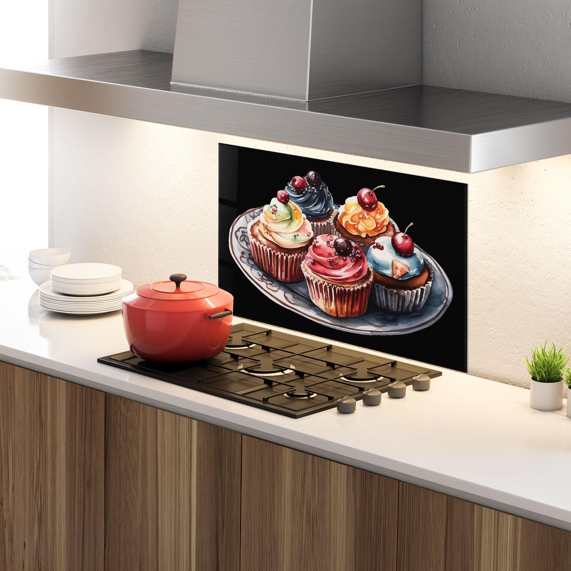 Panou Sticla Bucatarie Colorful Muffins mockup 4