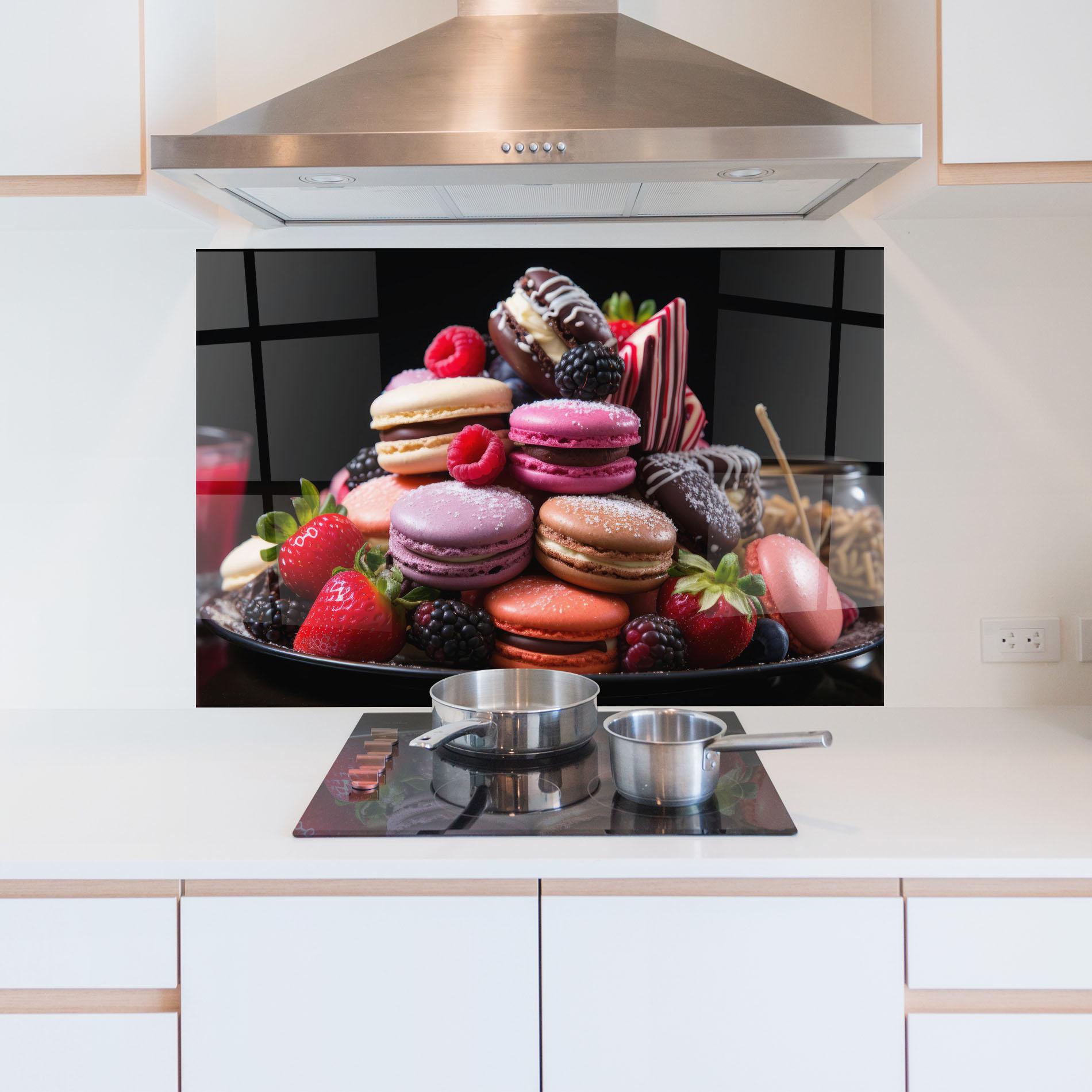 Panou Sticla Bucatarie Berries Macarons mockup 5