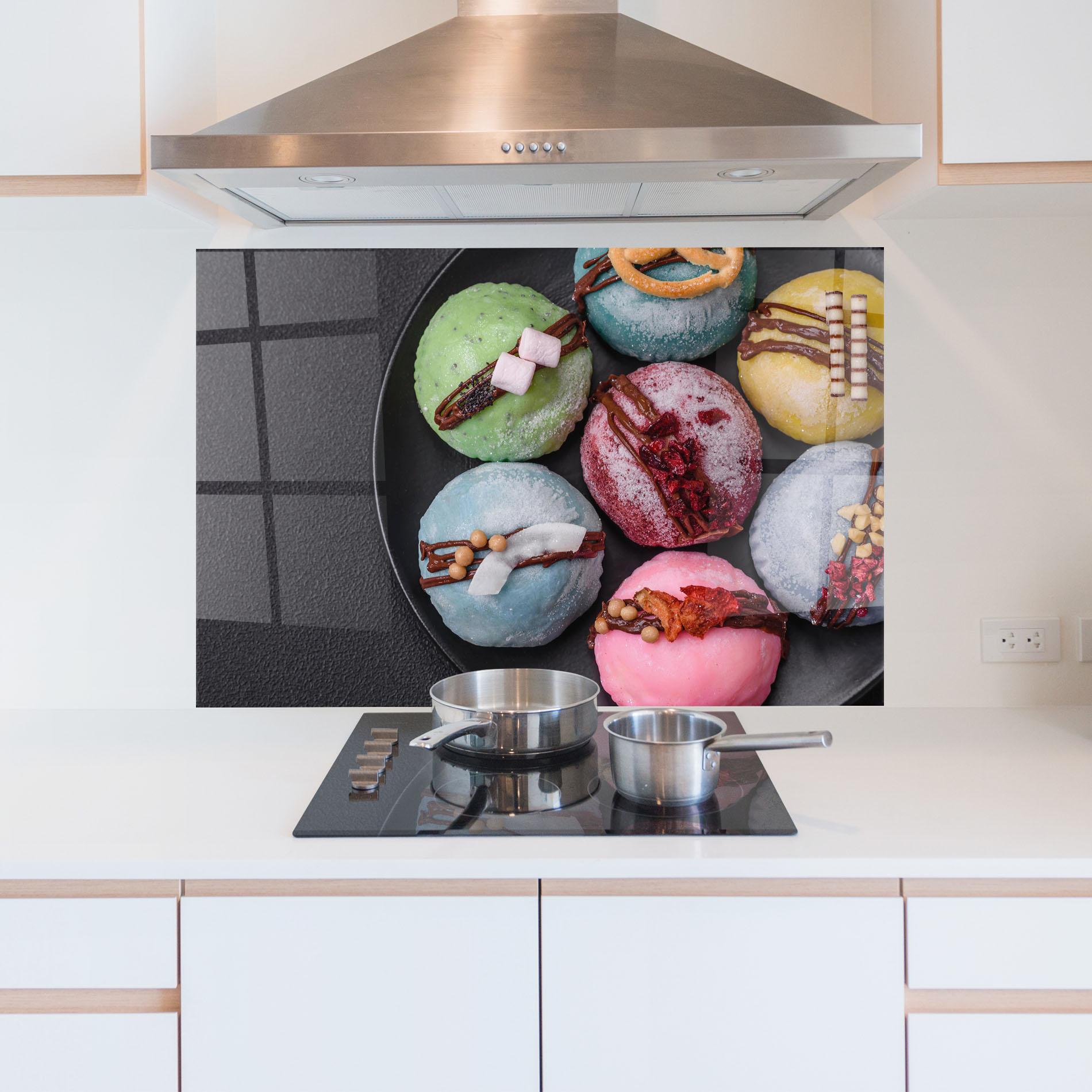 Panou Sticla Bucatarie Colorful Mochi Desserts mockup 5