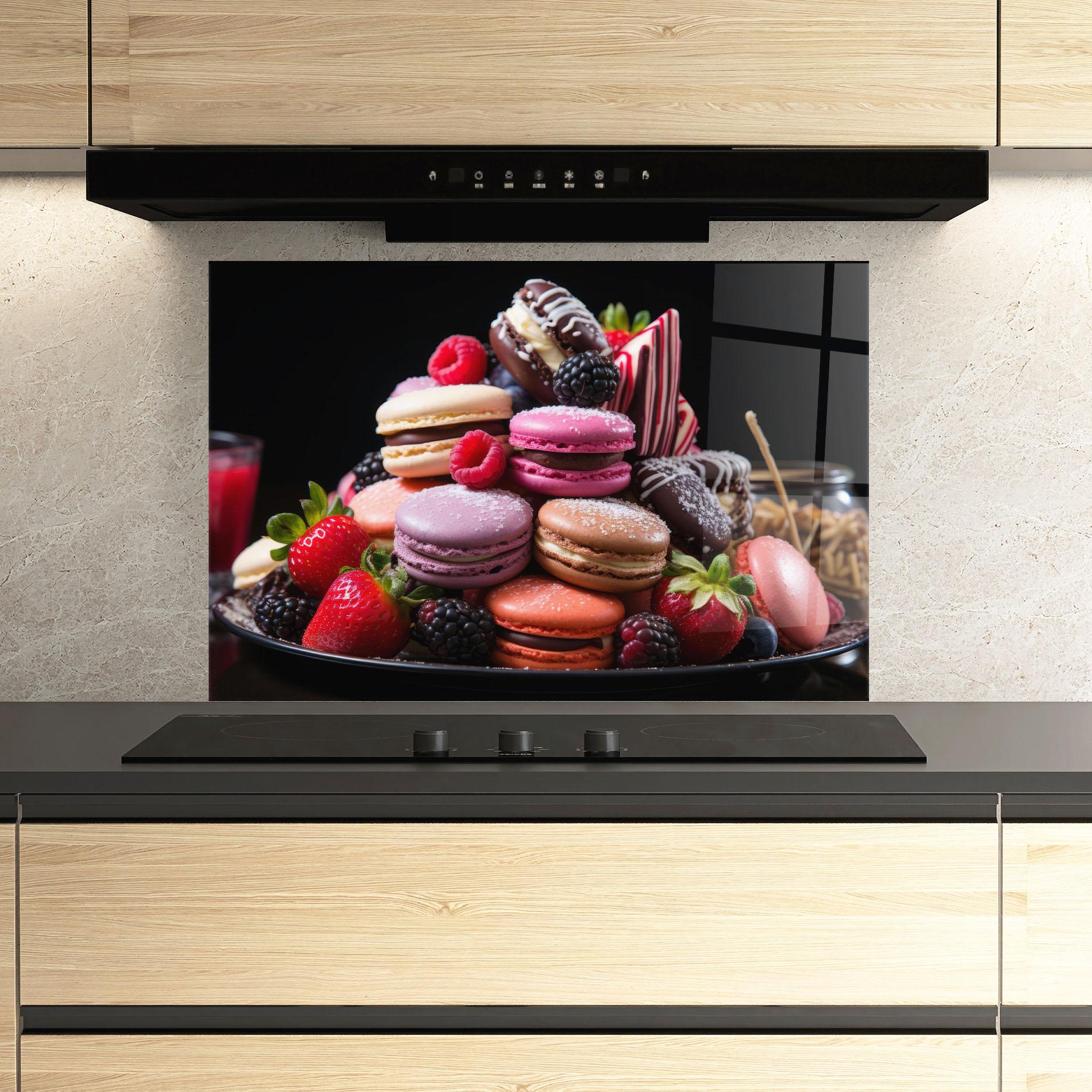 Panou Sticla Bucatarie Berries Macarons mockup 3