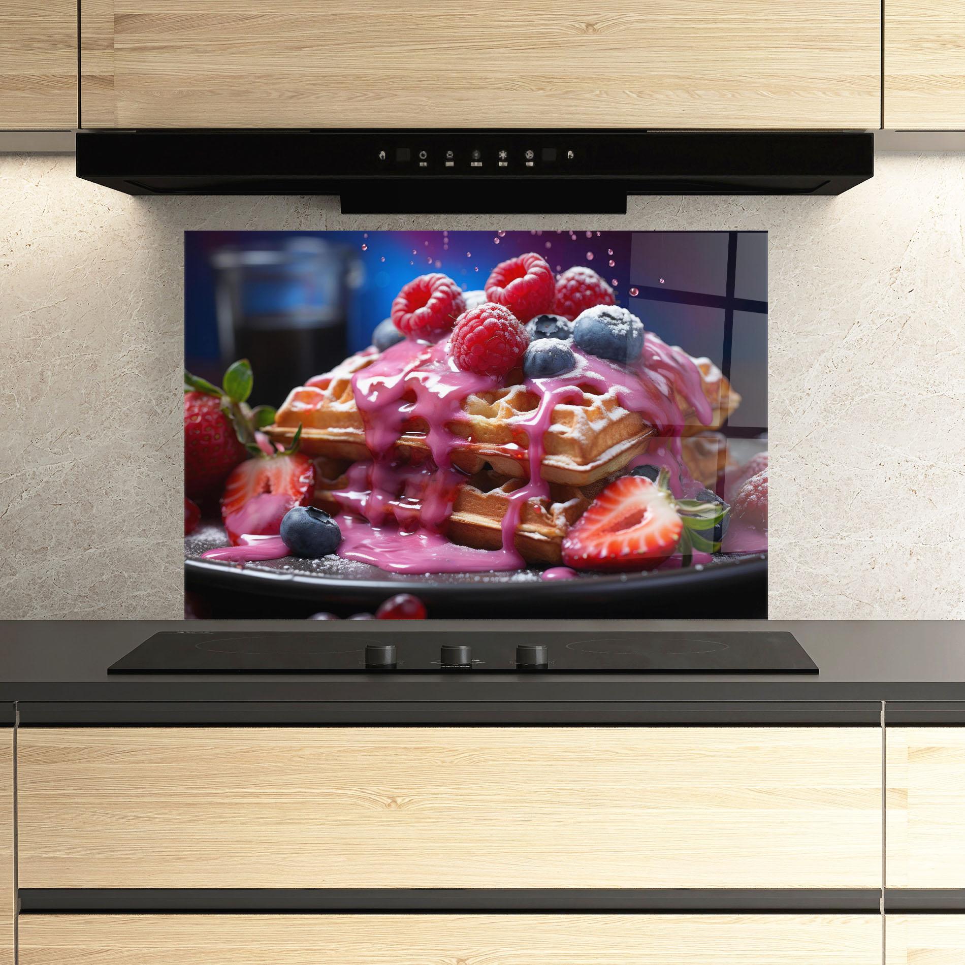 Panou Sticla Bucatarie Berries Waffles mockup 3