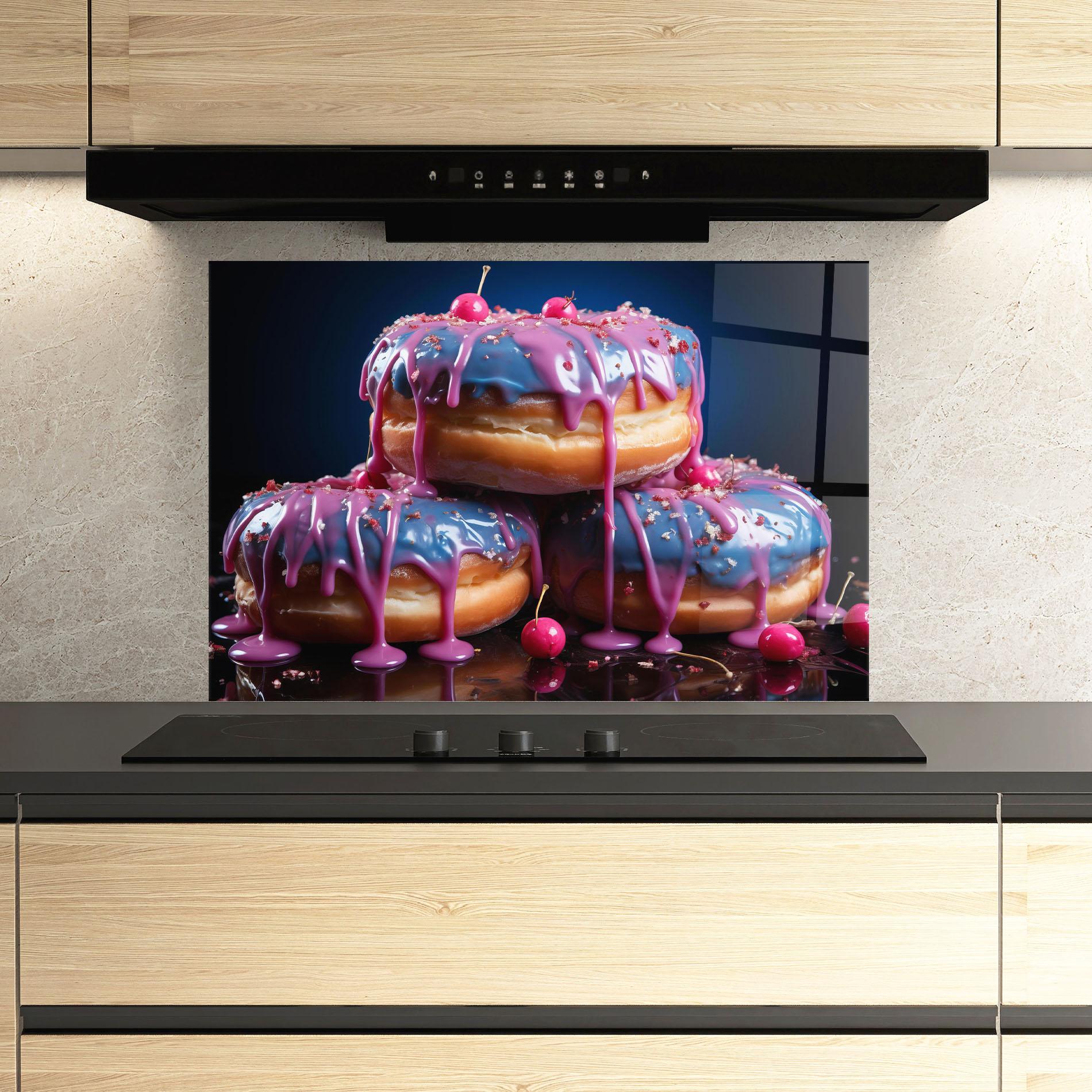 Panou Sticla Bucatarie Blue Pink Donuts mockup 3