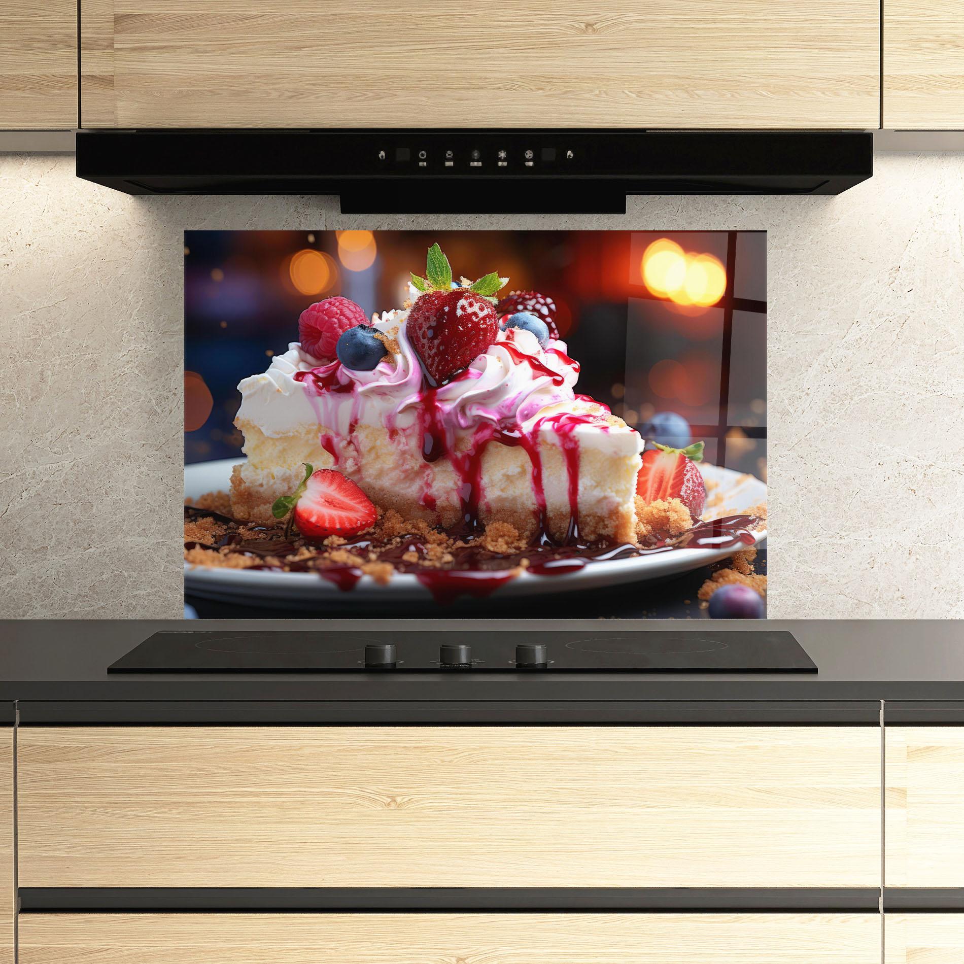 Panou Sticla Bucatarie Cheesecake Berries mockup 3