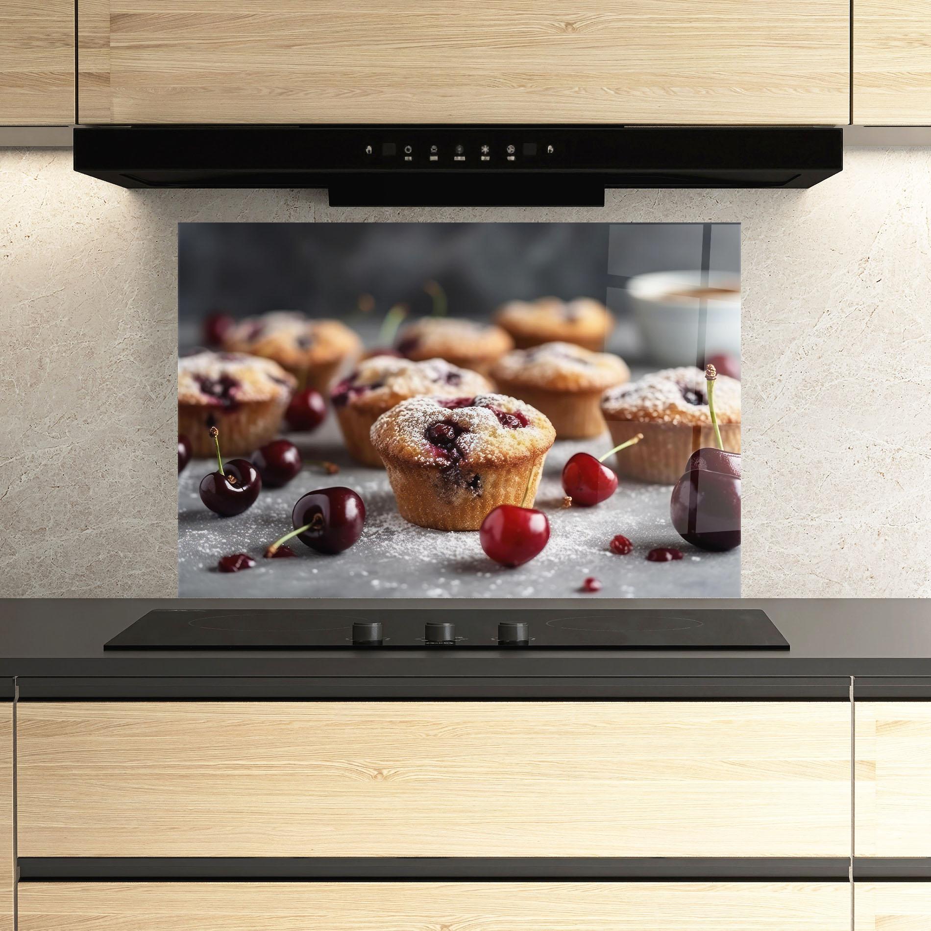 Panou Sticla Bucatarie Cherries Muffins mockup 3