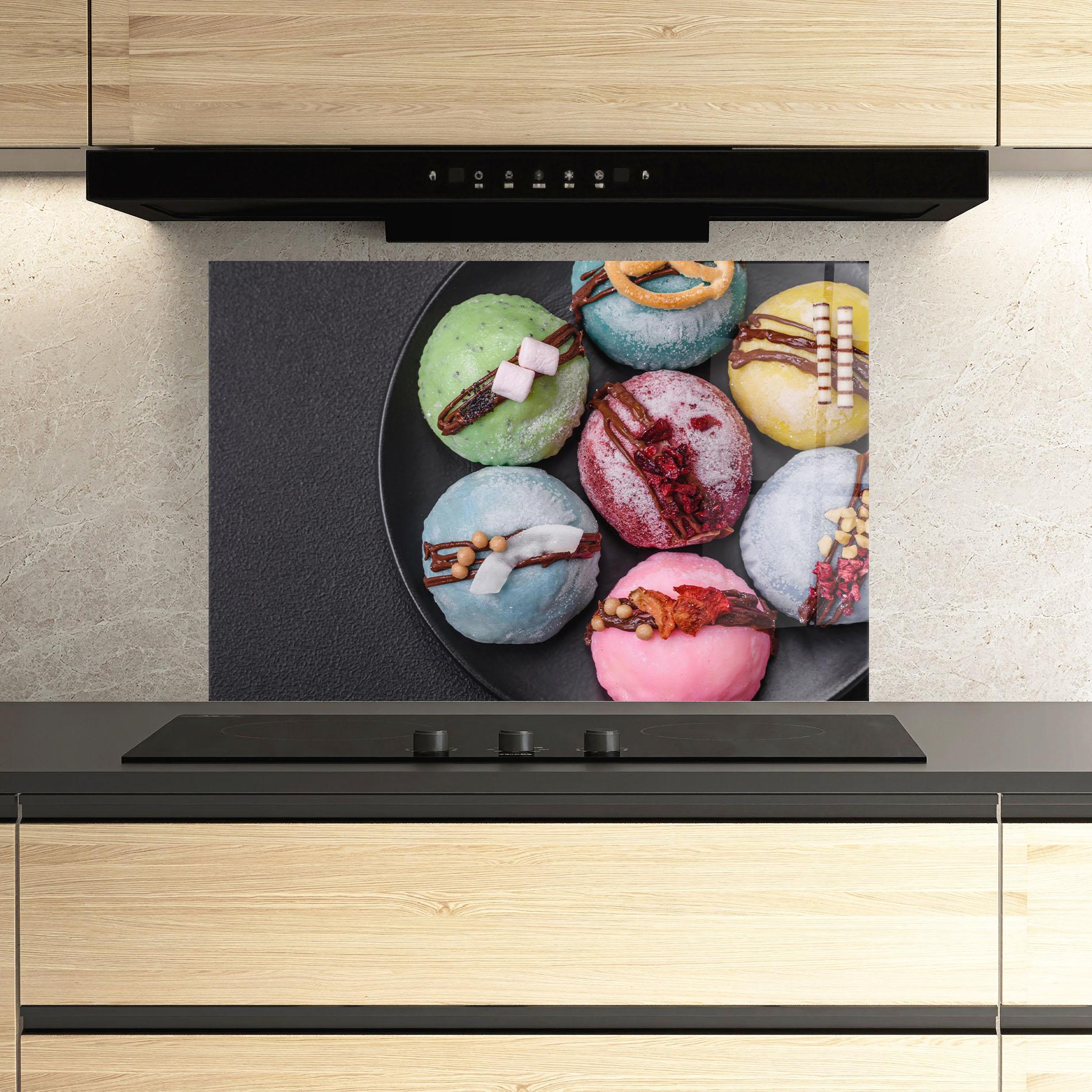 Panou Sticla Bucatarie Colorful Mochi Desserts mockup 3