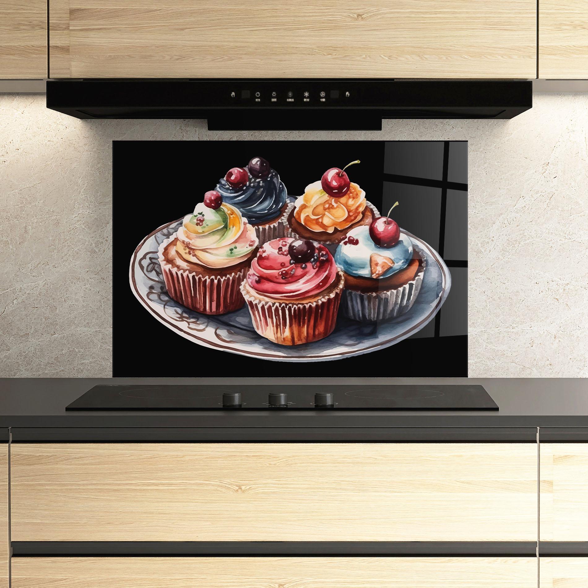 Panou Sticla Bucatarie Colorful Muffins mockup 3
