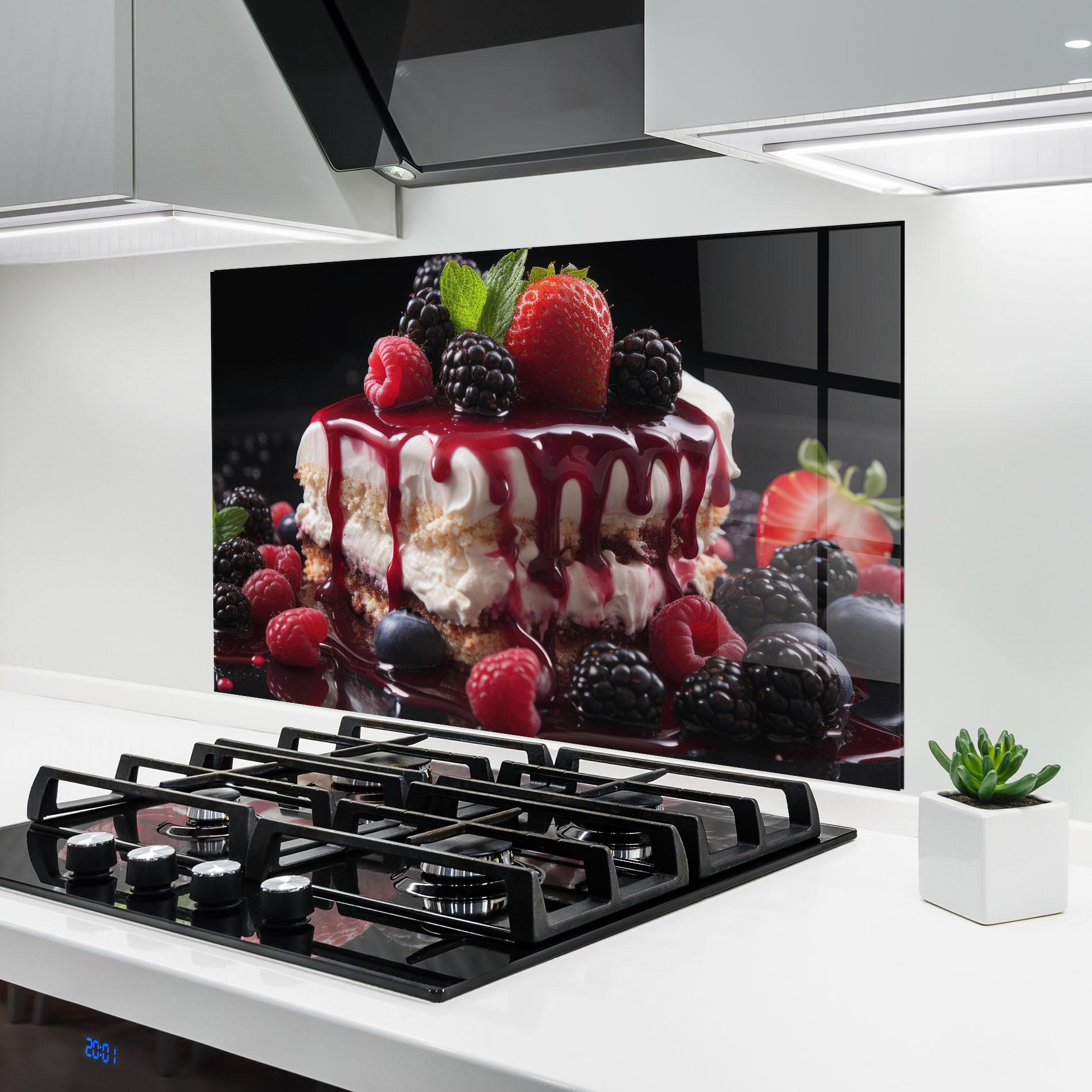 Panou Sticla Bucatarie Berries Cream Dessert mockup 6