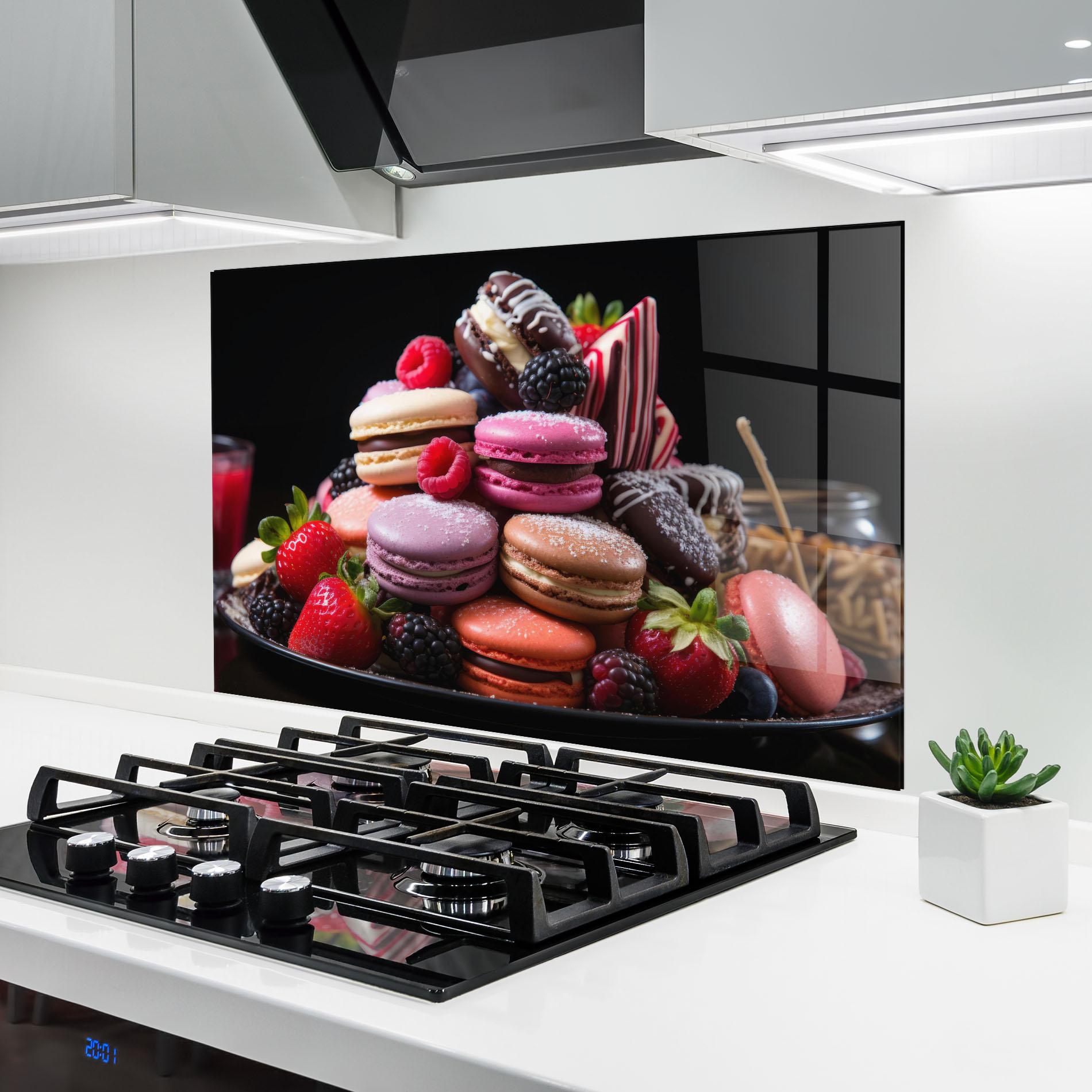 Panou Sticla Bucatarie Berries Macarons mockup 6