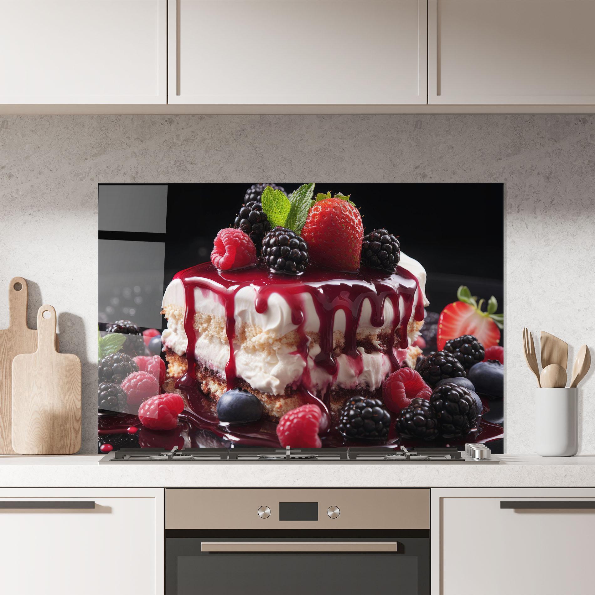 Panou Sticla Bucatarie Berries Cream Dessert mockup 7