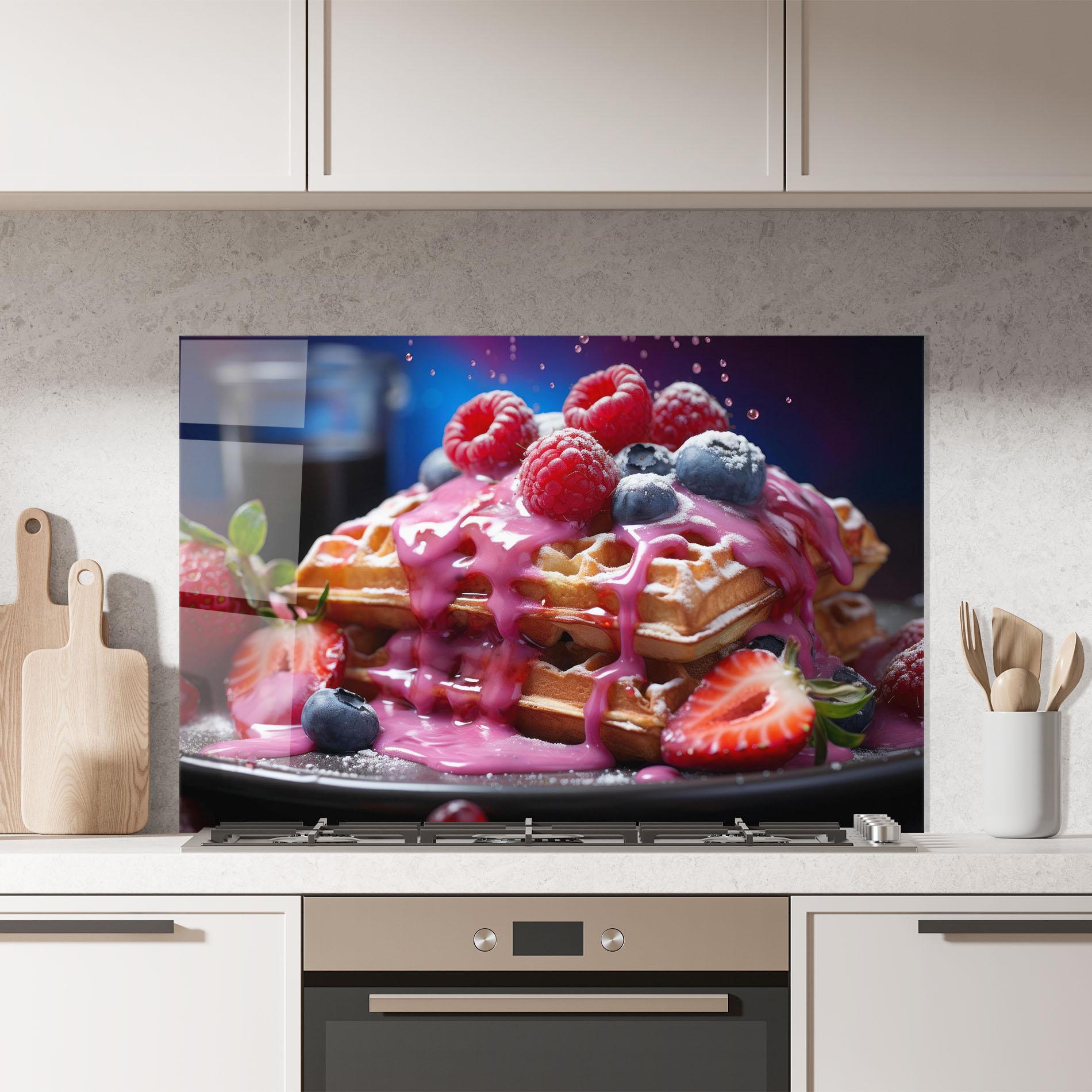Panou Sticla Bucatarie Berries Waffles mockup 7