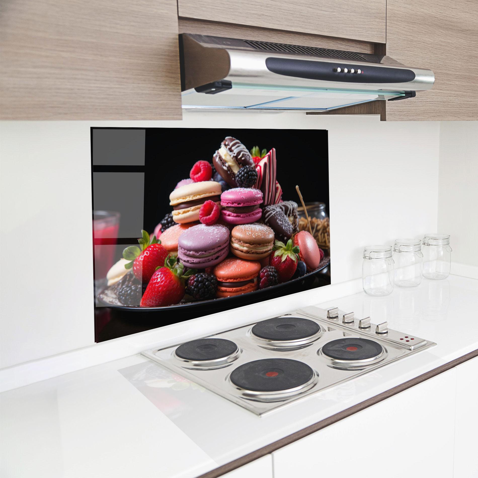 Panou Sticla Bucatarie Berries Macarons mockup 8