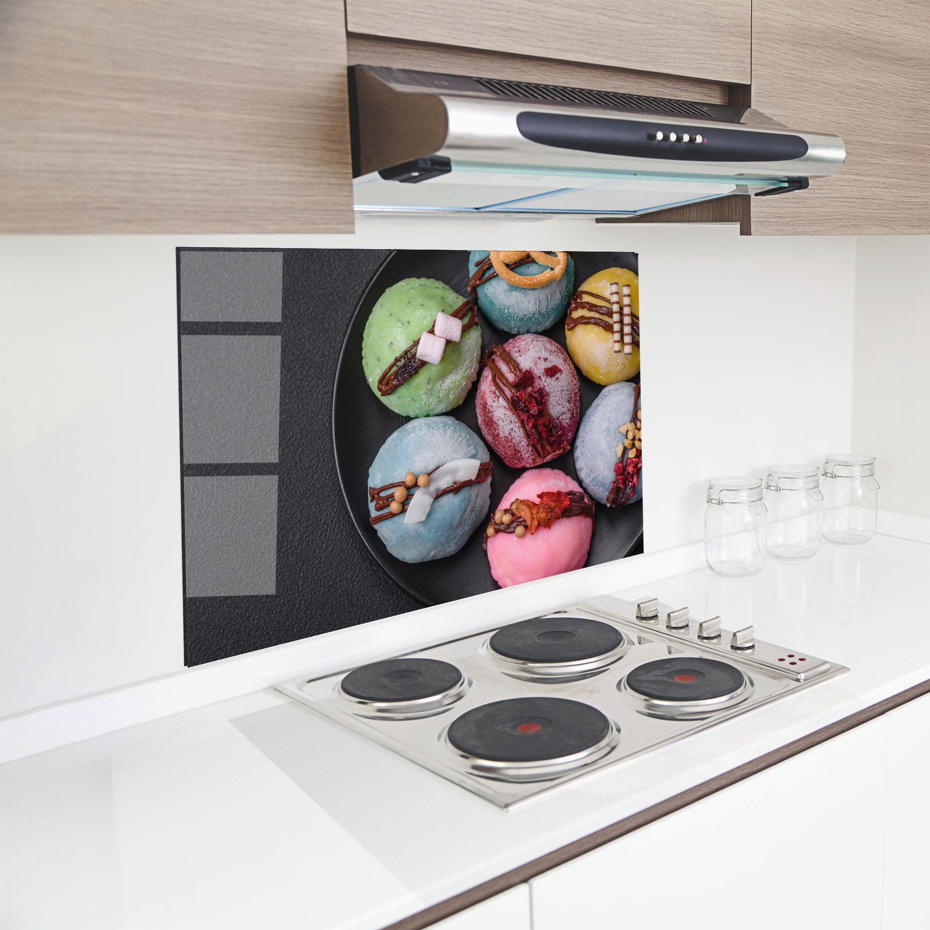 Panou Sticla Bucatarie Colorful Mochi Desserts mockup 8