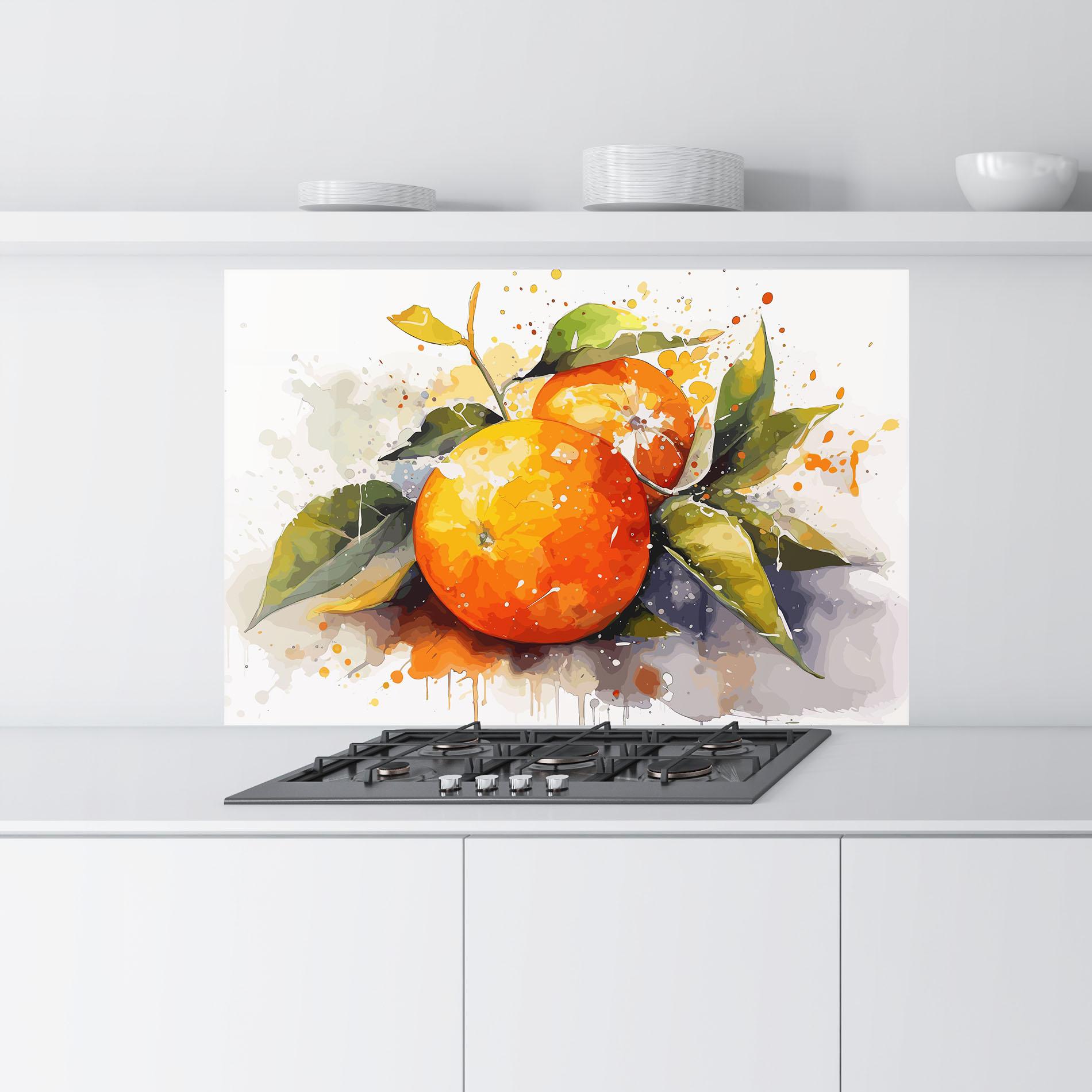 Panou Sticla Bucatarie Watercolor Orange mockup 9