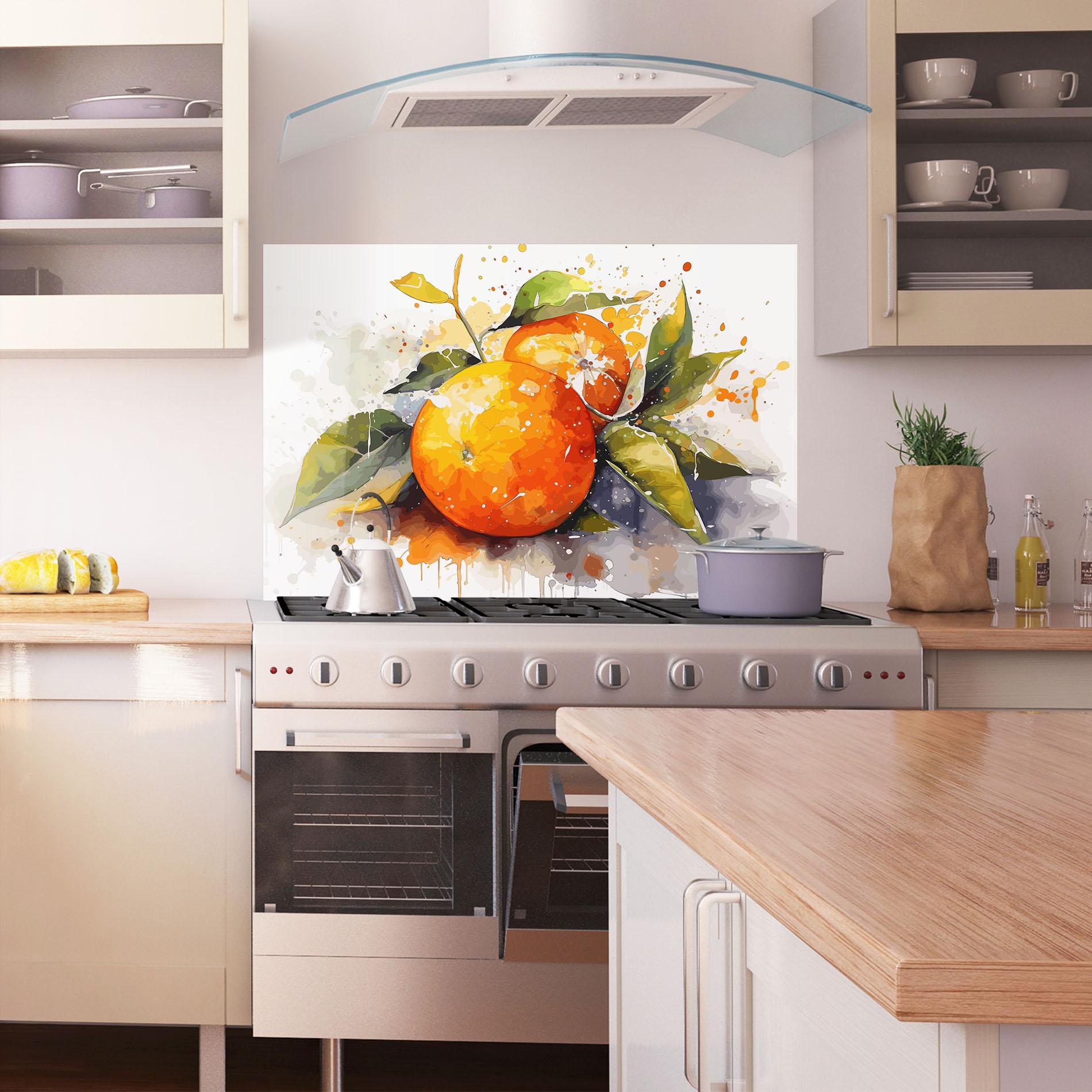 Panou Sticla Bucatarie Watercolor Orange mockup 1