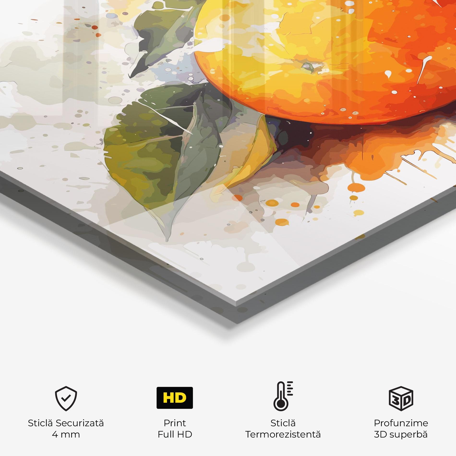 Panou Sticla Bucatarie Watercolor Orange mockup 2