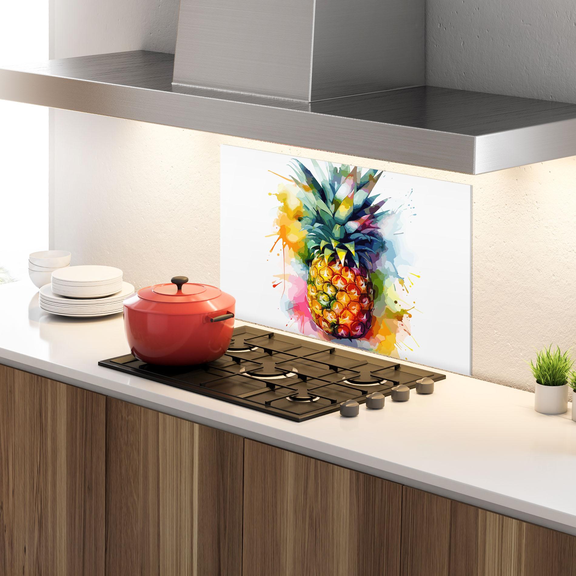 Panou Sticla Bucatarie Color Mix Pineapple mockup 4