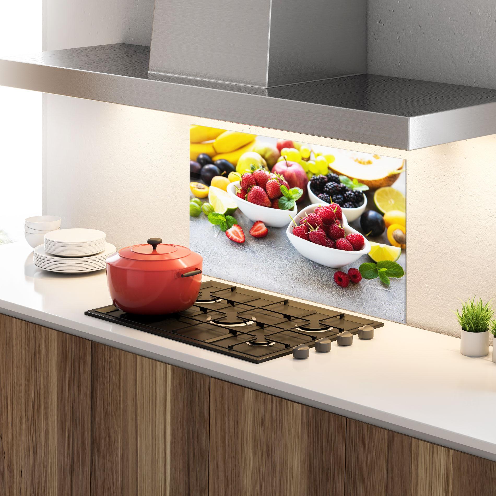 Panou Sticla Bucatarie Heart Fresh Fruits mockup 4