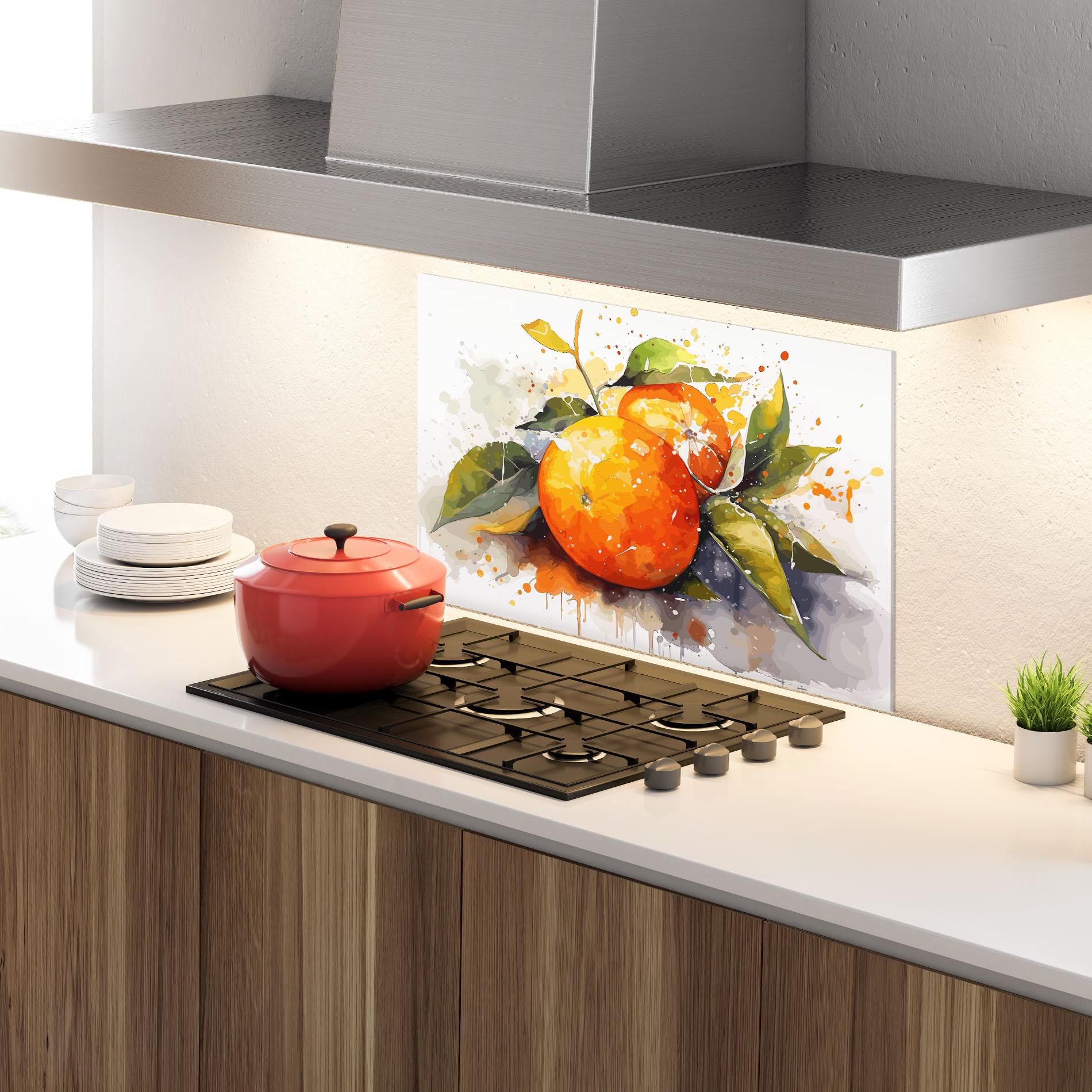 Panou Sticla Bucatarie Watercolor Orange mockup 4