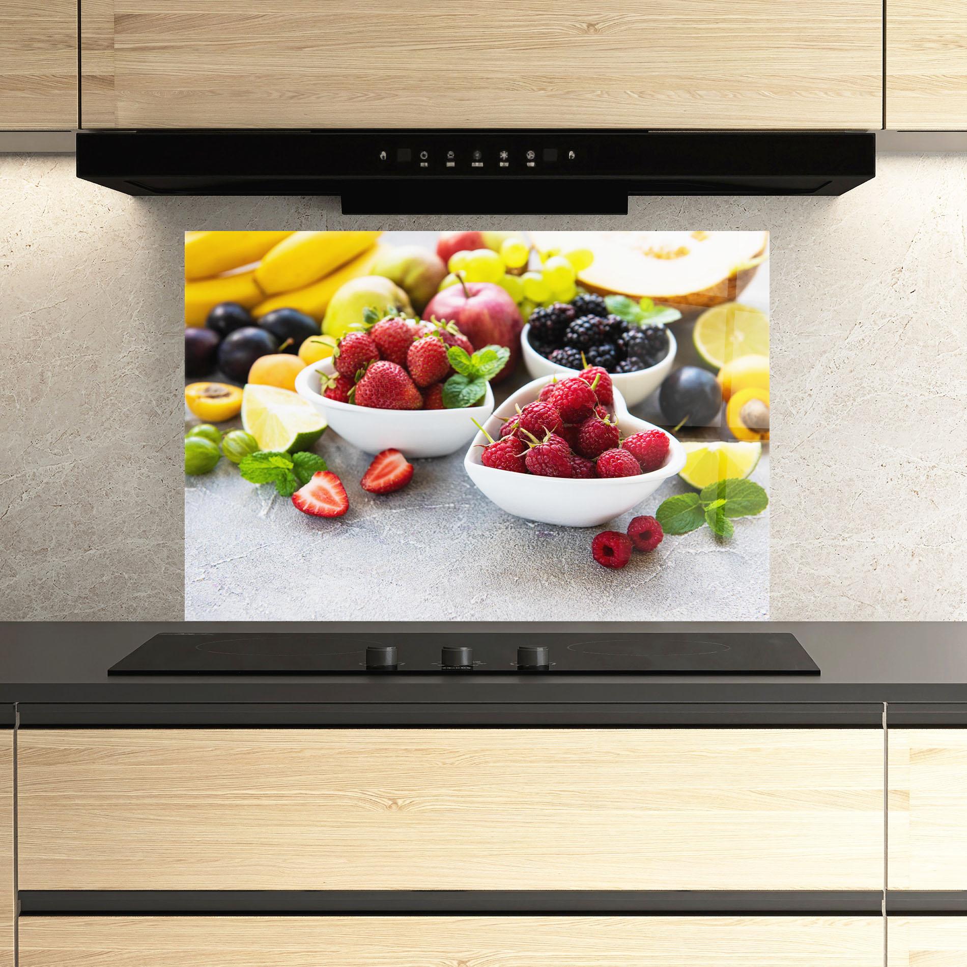 Panou Sticla Bucatarie Heart Fresh Fruits mockup 3