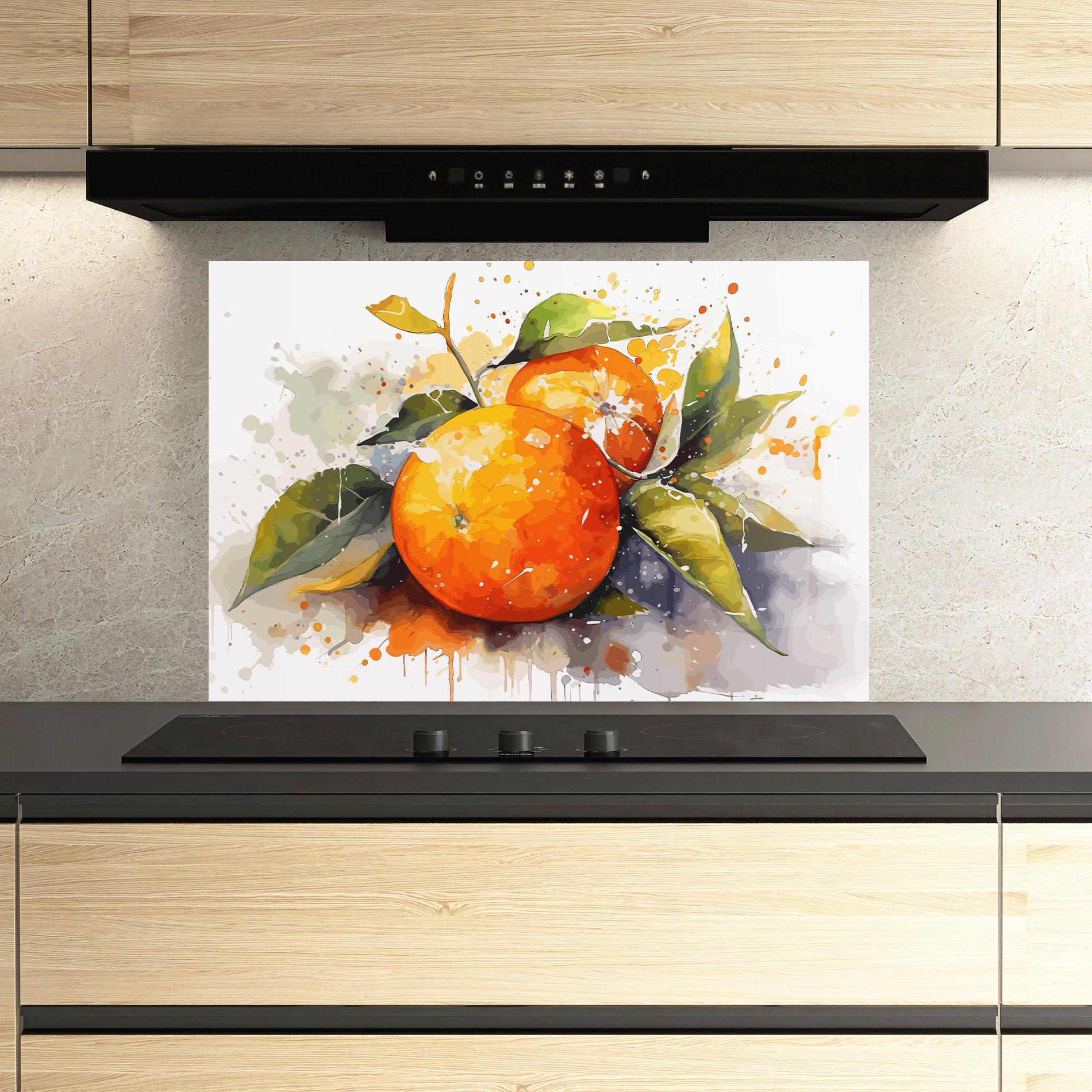 Panou Sticla Bucatarie Watercolor Orange mockup 3