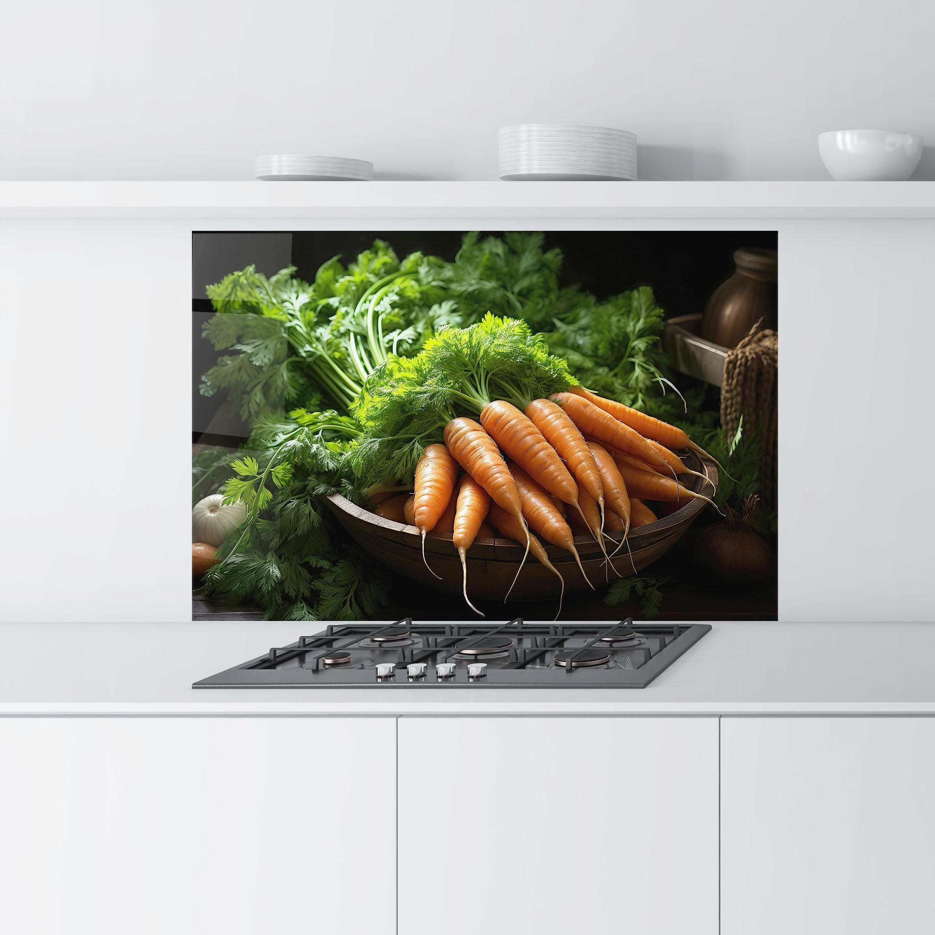 Panou Sticla Bucatarie Fresh Carrots Basket mockup 9