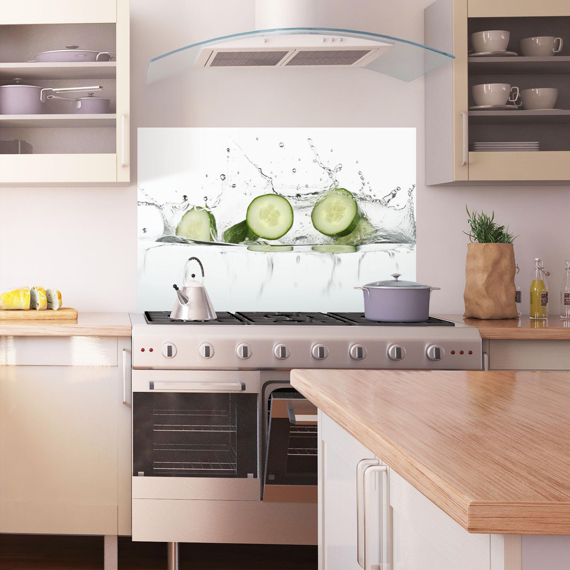Panou Sticla Bucatarie Cucumber Cool Splash mockup 1