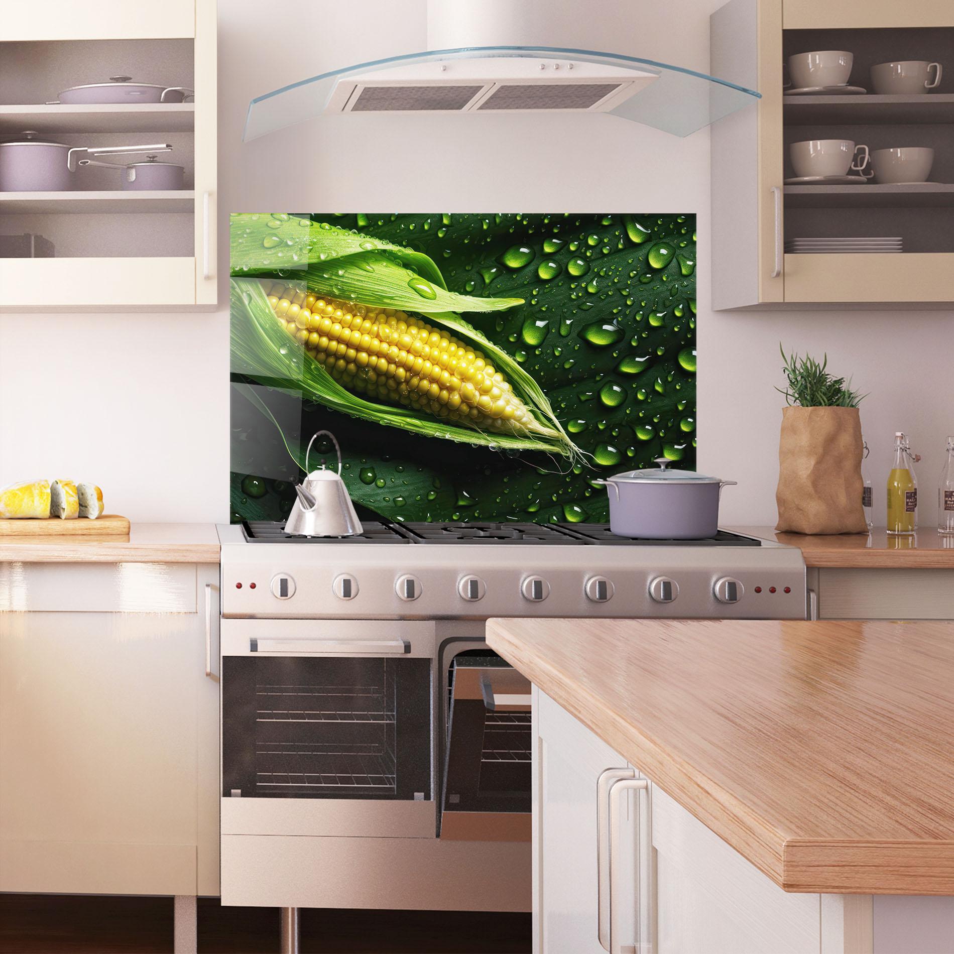 Panou Sticla Bucatarie Rainy Clean Corn mockup 1