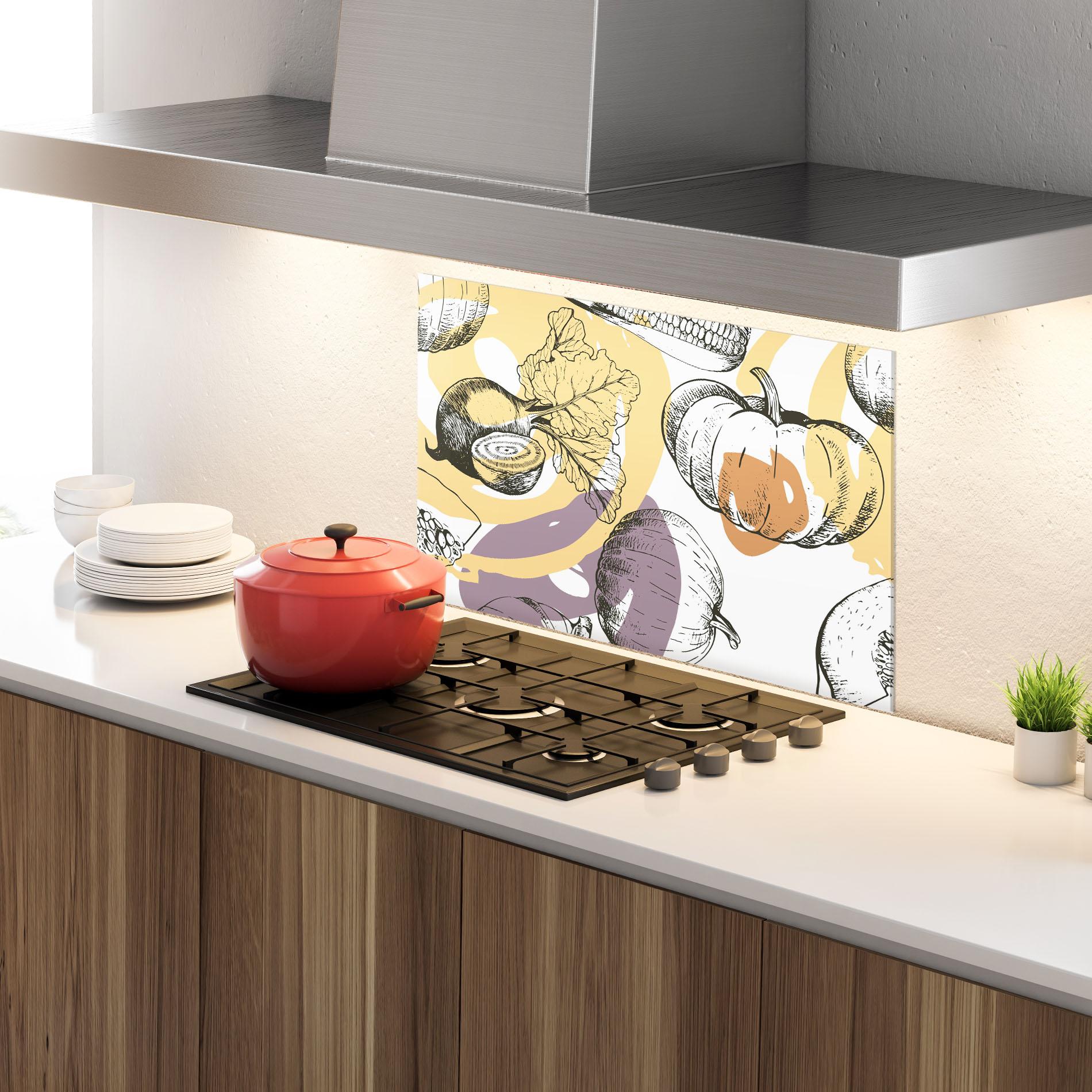 Panou Sticla Bucatarie Cream Vegetables Art mockup 4