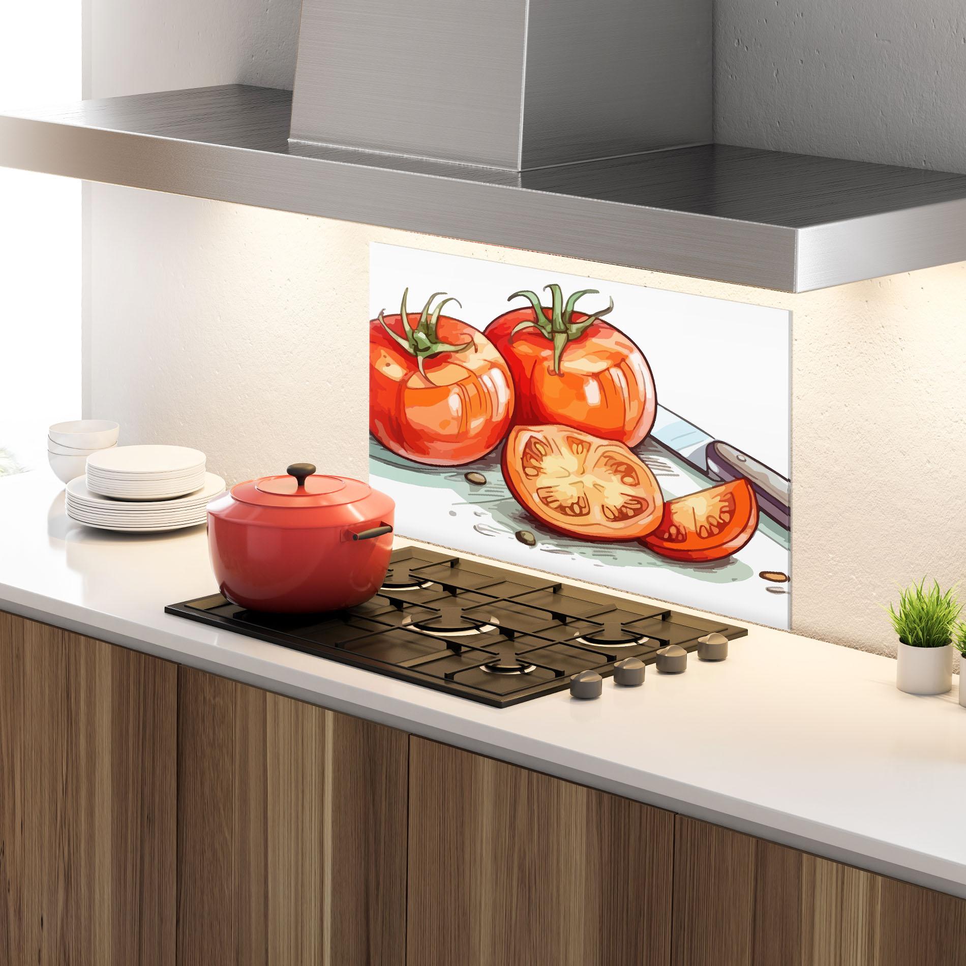 Panou Sticla Bucatarie Drawing Tomato Art mockup 4