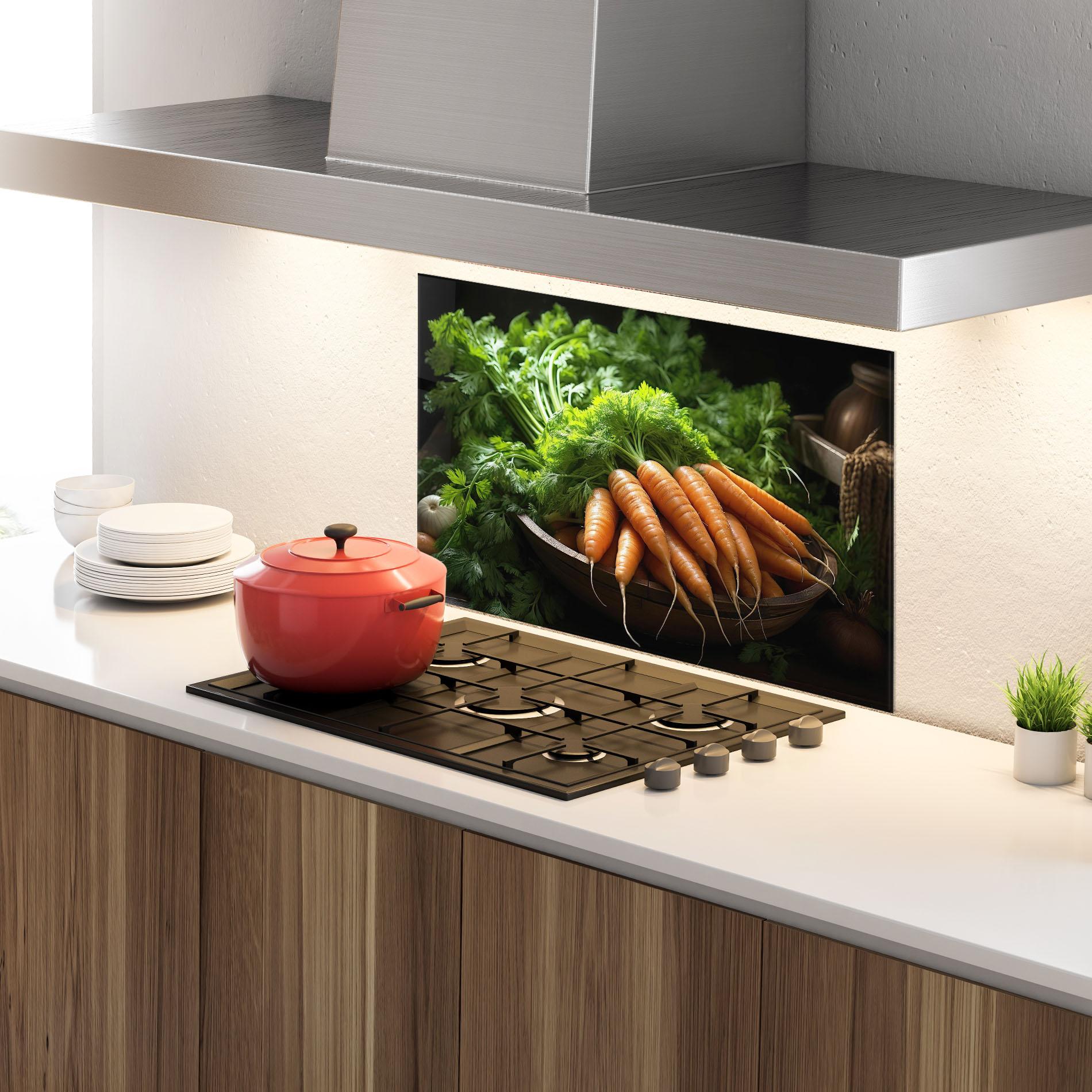 Panou Sticla Bucatarie Fresh Carrots Basket mockup 4