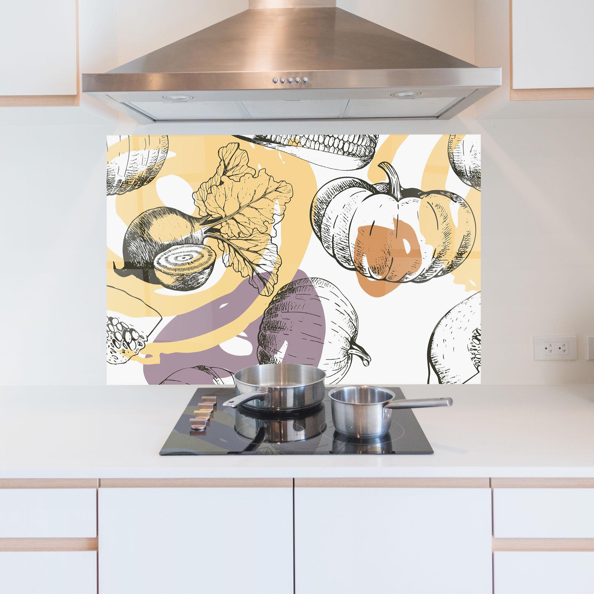 Panou Sticla Bucatarie Cream Vegetables Art mockup 5