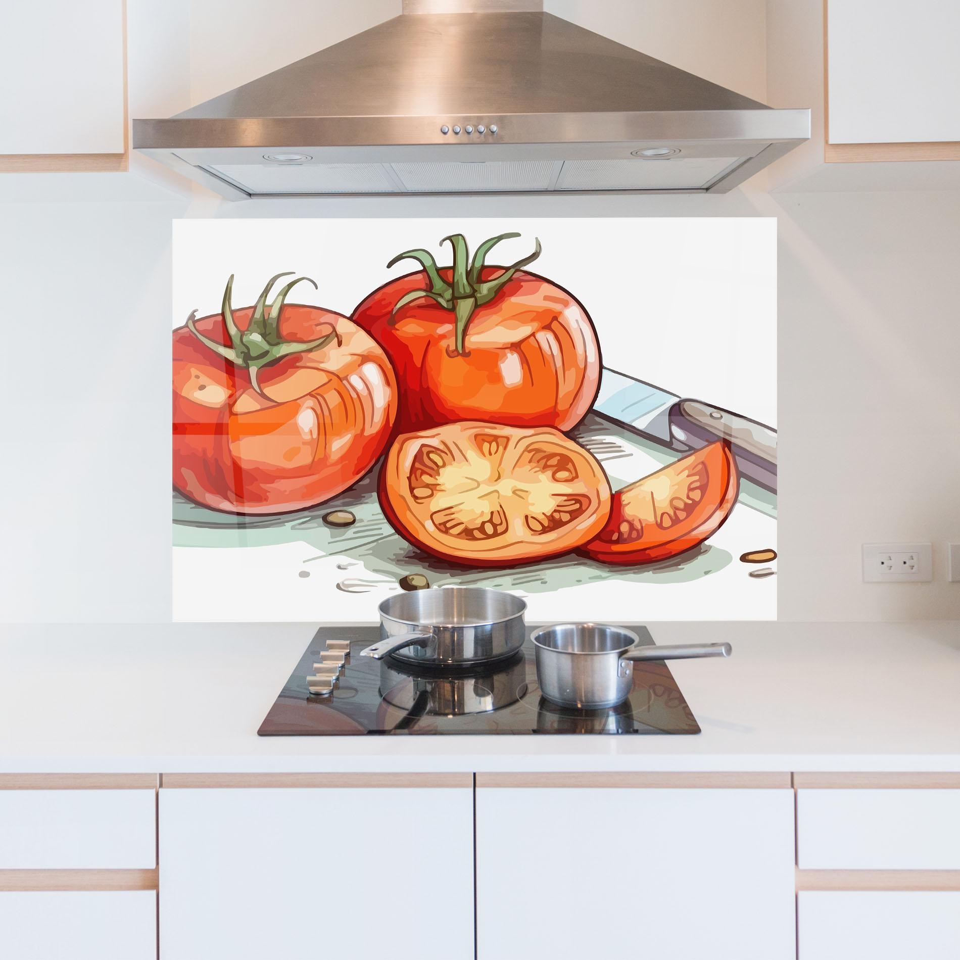 Panou Sticla Bucatarie Drawing Tomato Art mockup 5